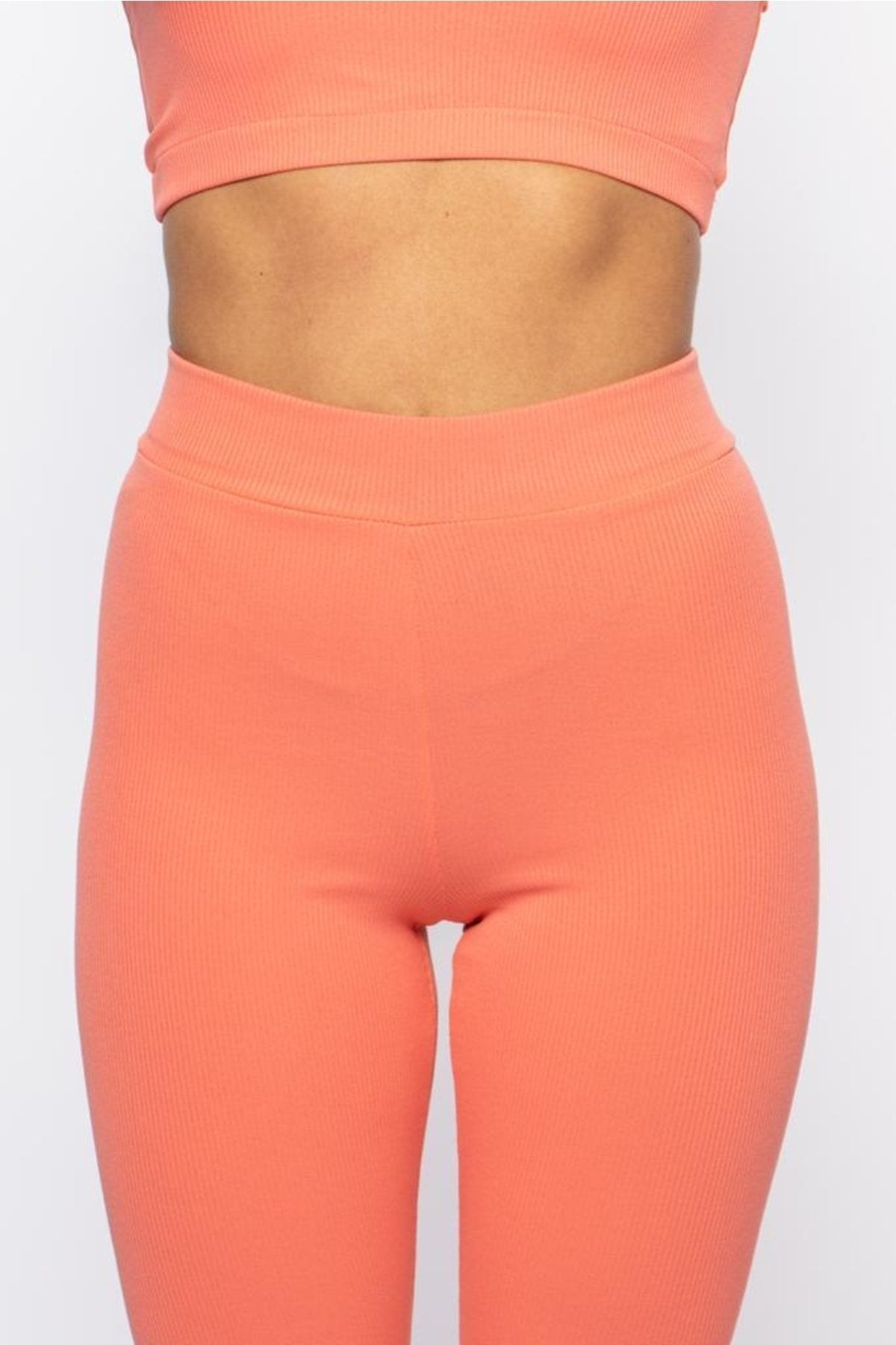 Turuncu Fitilli Yüksek Bel Toparlayıcı Örme Tayt