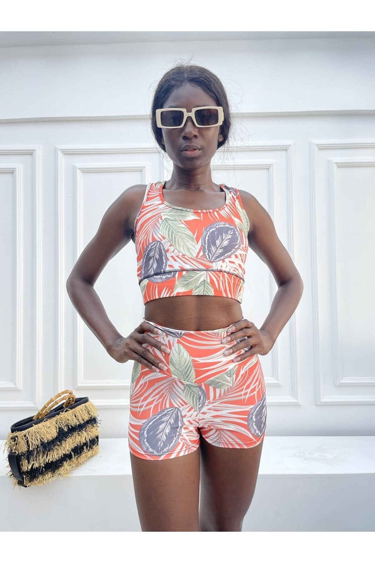 Pembe Leopar Desen Dijital Baskılı Mini Sporcu Şort