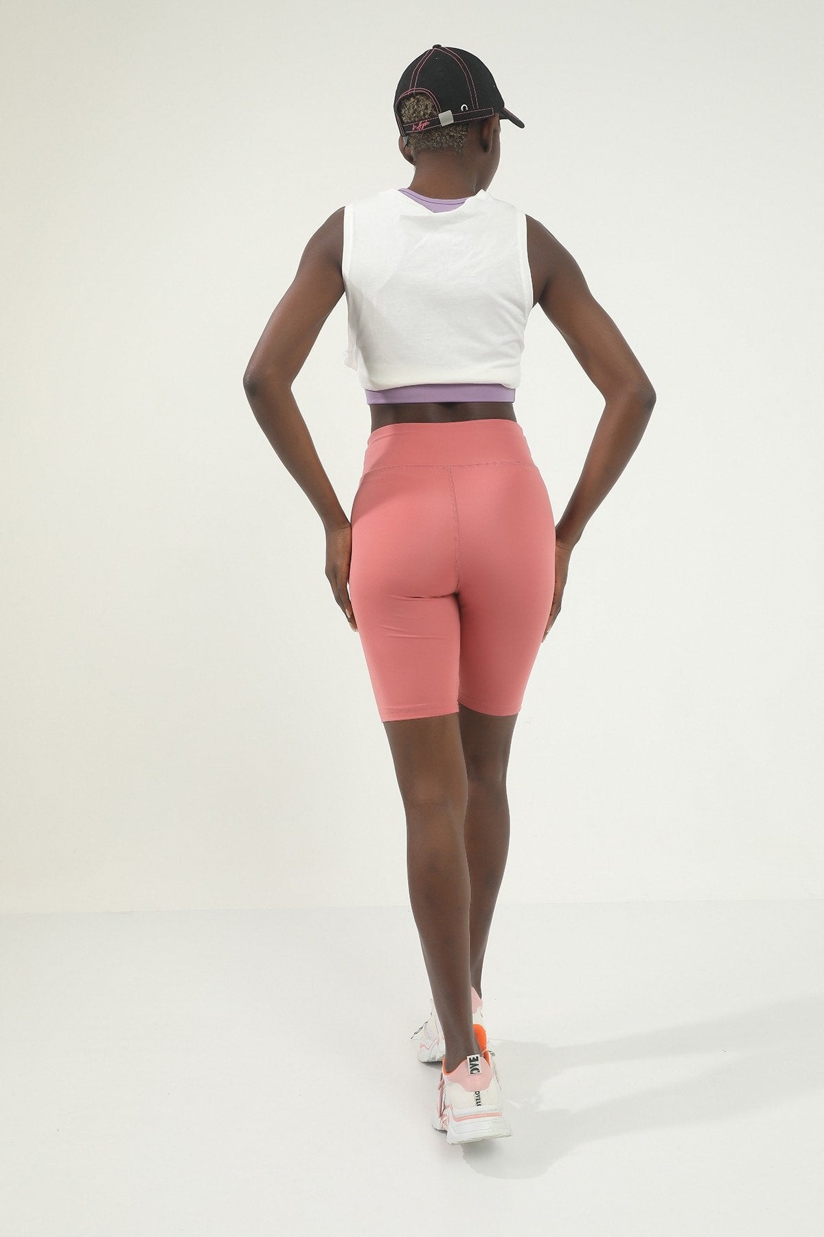 Gül Kurusu Yüksek Bel Toparlayıcı Spor Biker Tayt