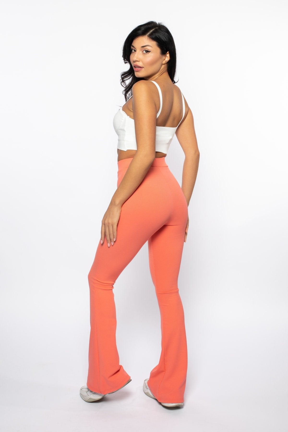 Haki Fitilli Ispanyol Paça Yüksek Bel Toparlayıcı Örme Tayt