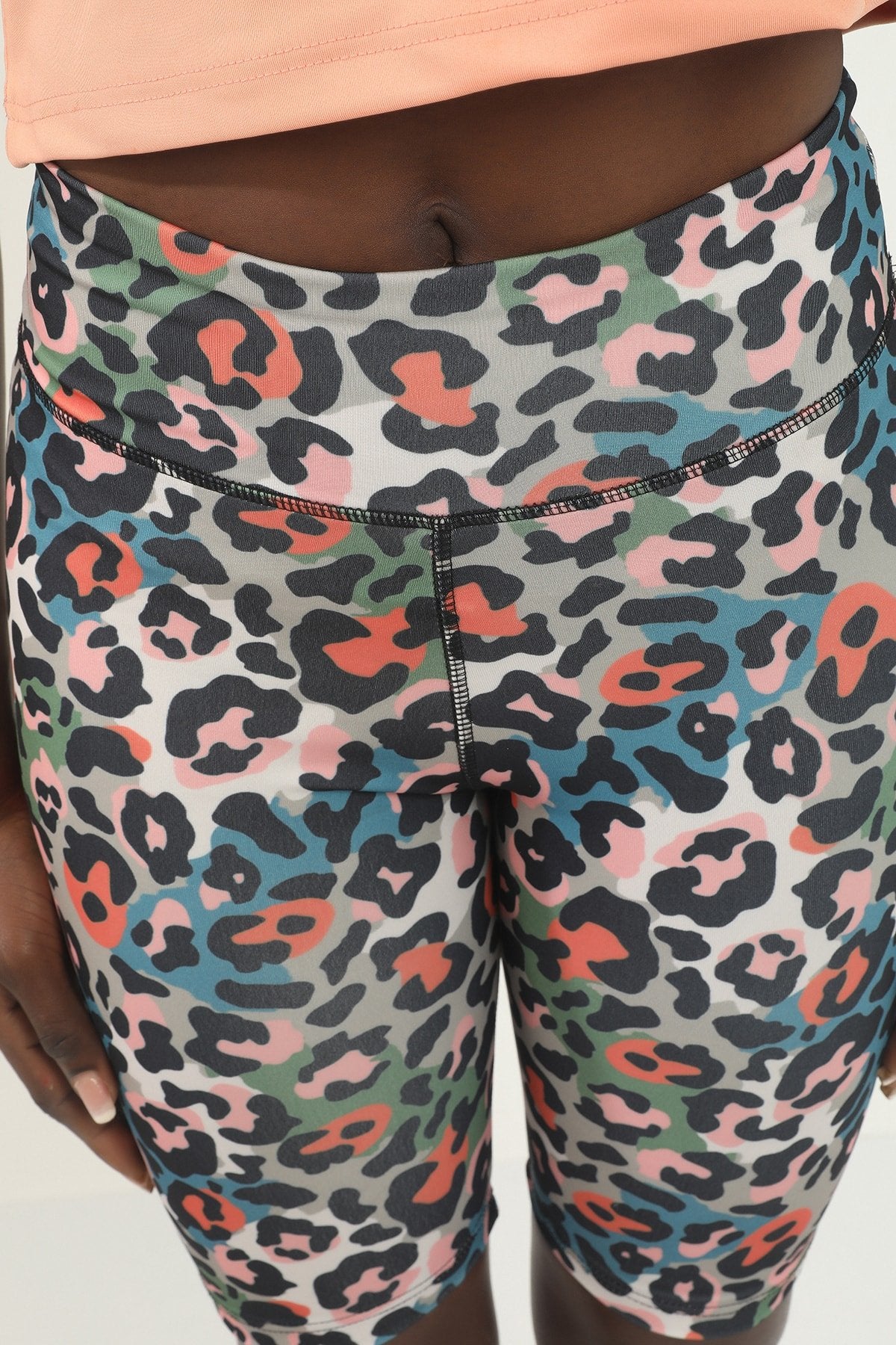 Turuncu Mixed Desen Dijital Baskılı Yüksek Bel Toparlayıcı Biker Tayt