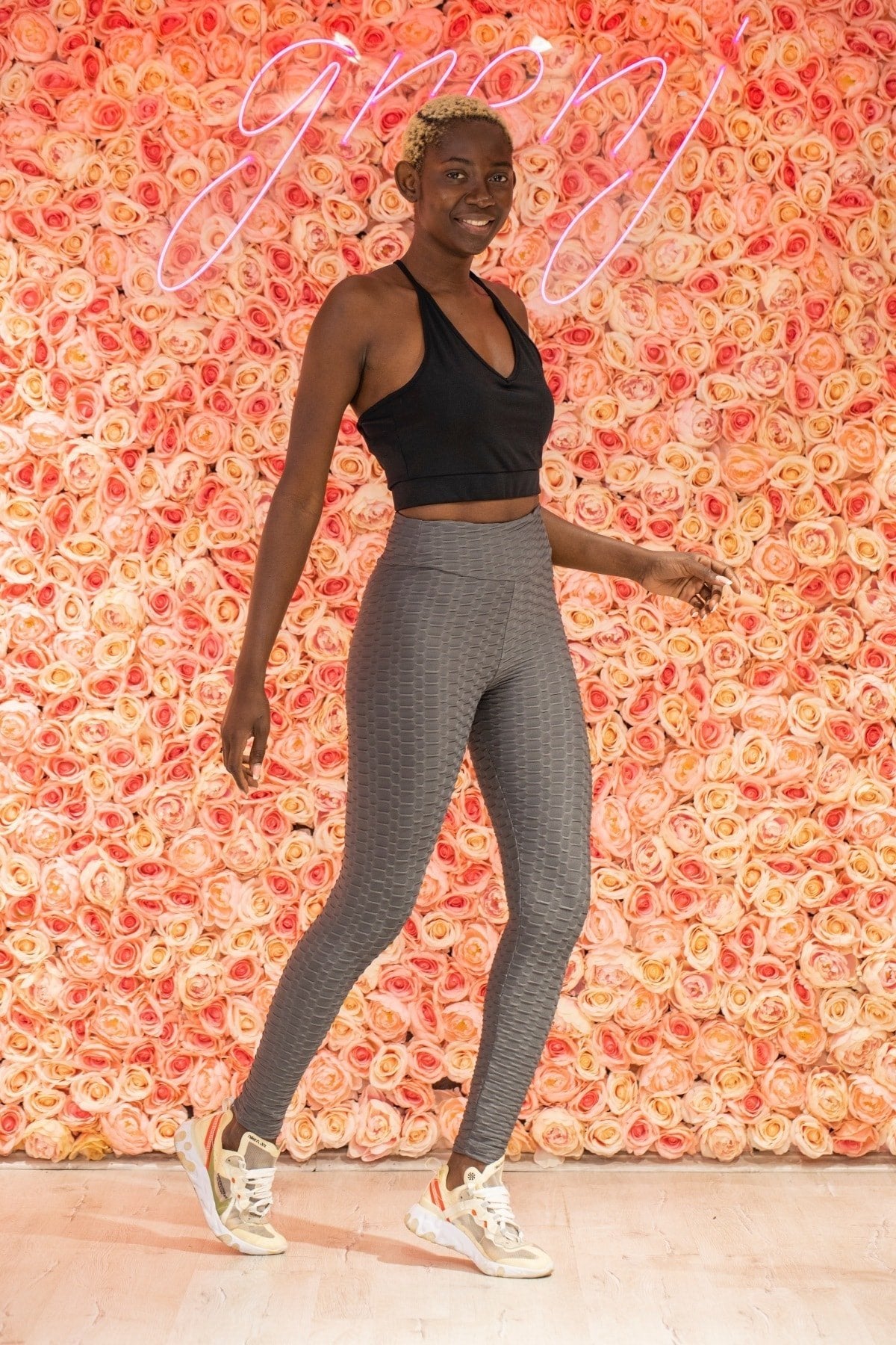 Neon Turuncu Yüksek Bel Petekli Tayt