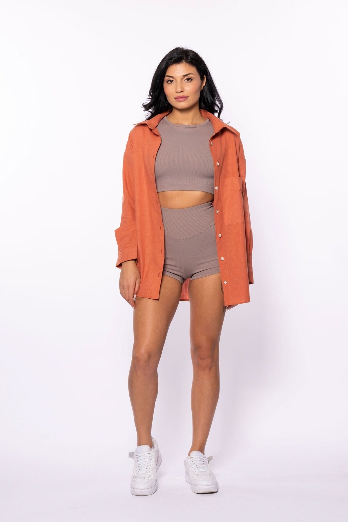 Pembe Keten Oversize Gömlek