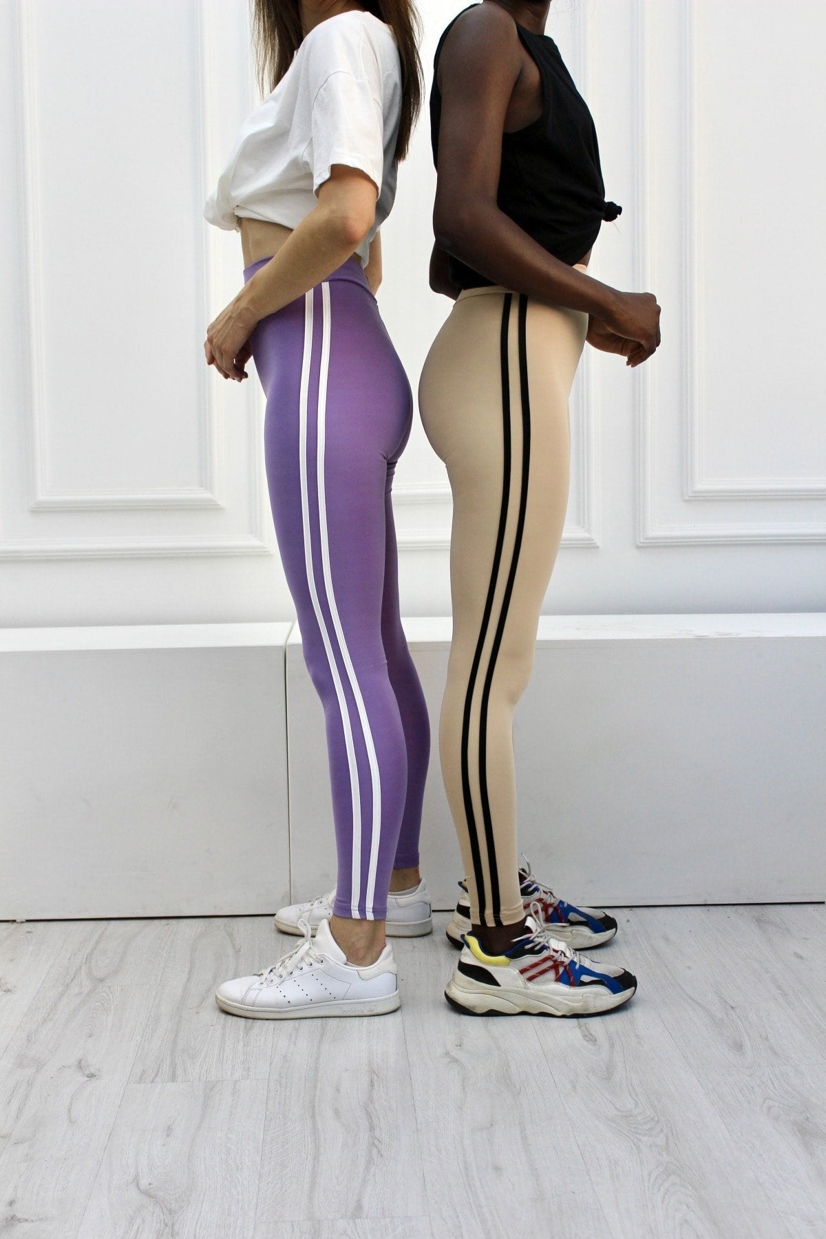 Lila Yanı İki Şeritli Yüksek Bel Toparlayıcı Tayt