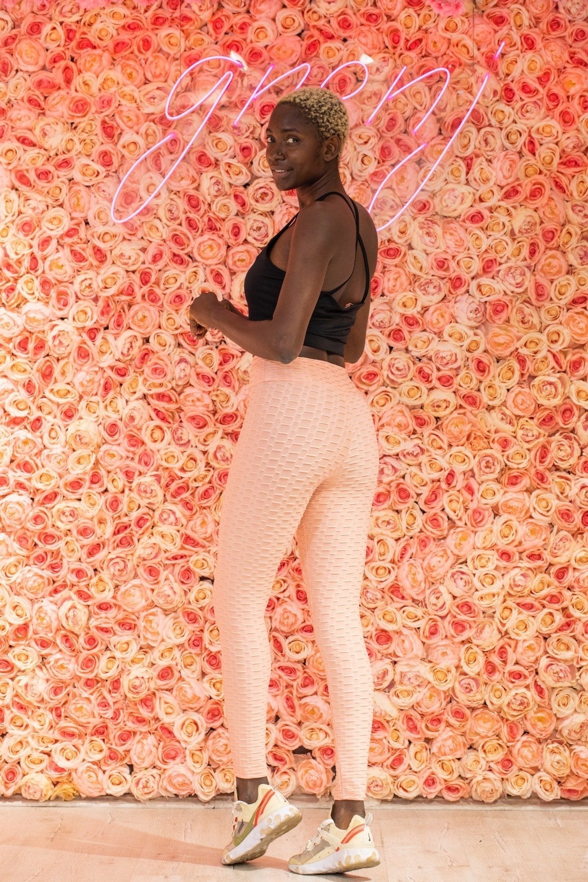 Neon Turuncu Yüksek Bel Petekli Tayt