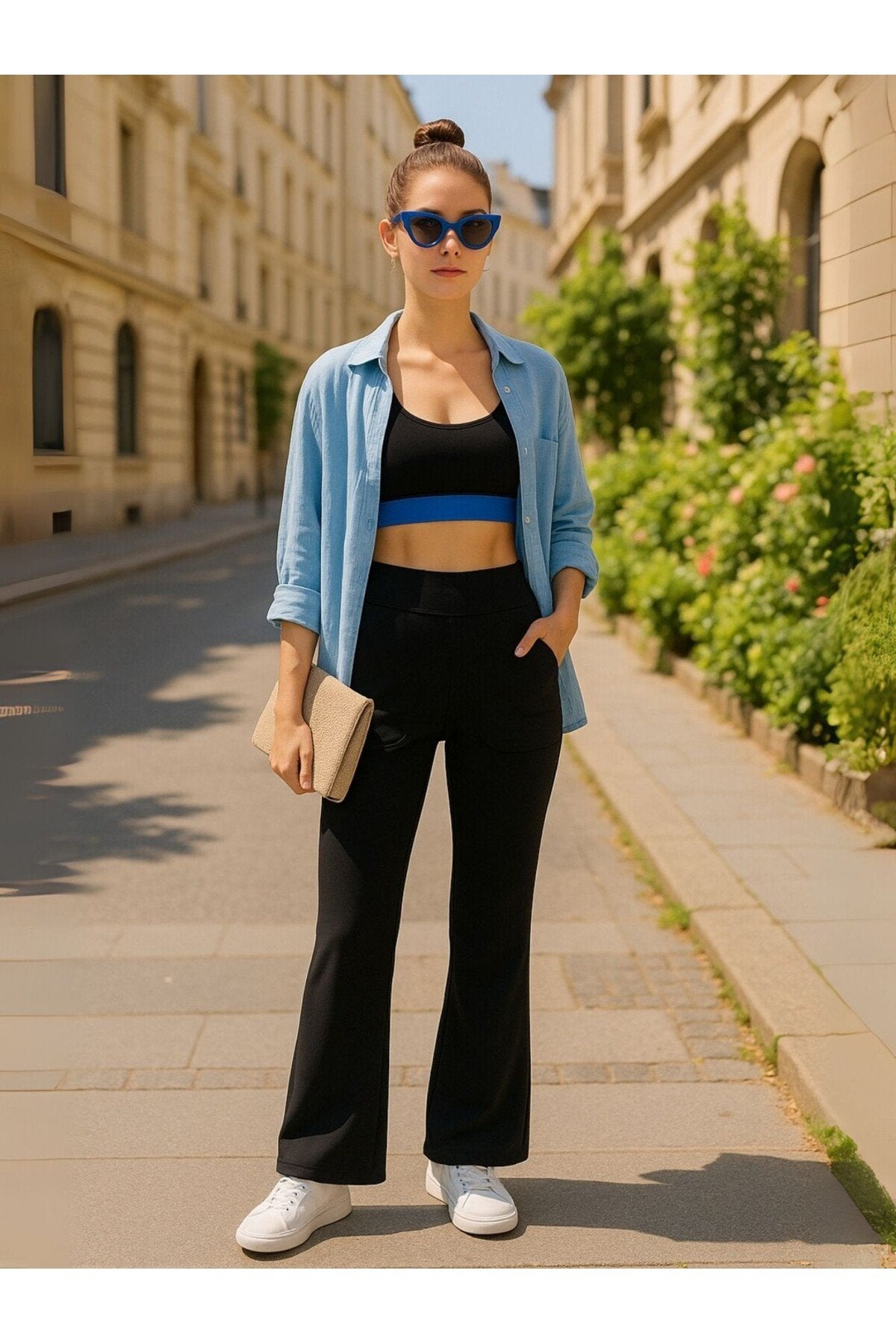 Siyah Scuba/Dalgıç Kumaş Rahat Kesim İspanyol Paça Örme Spor Eşofman Altı