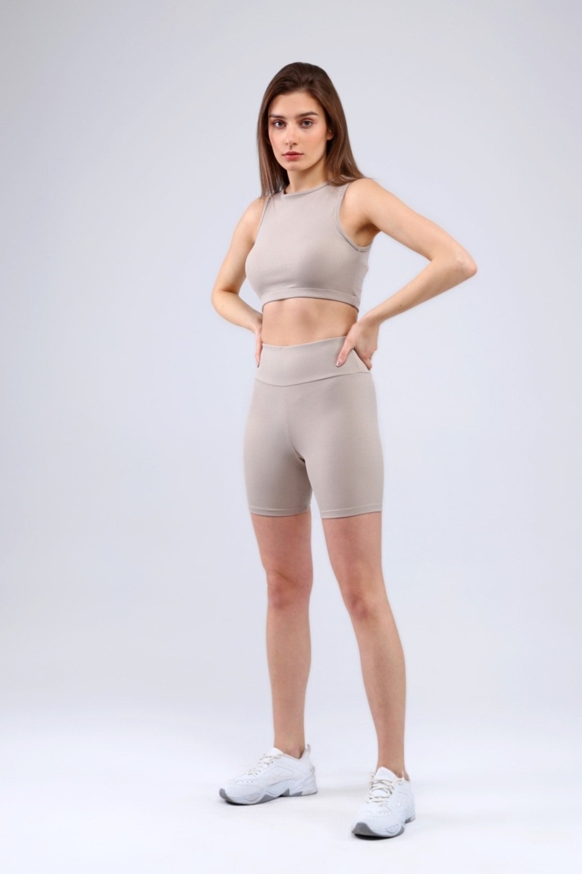 Siyah Fitilli Yüksek Bel Biker Tayt