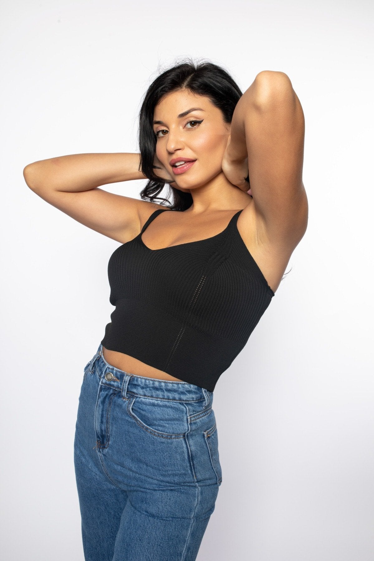 Siyah V Yaka Fitilli Triko Bluz