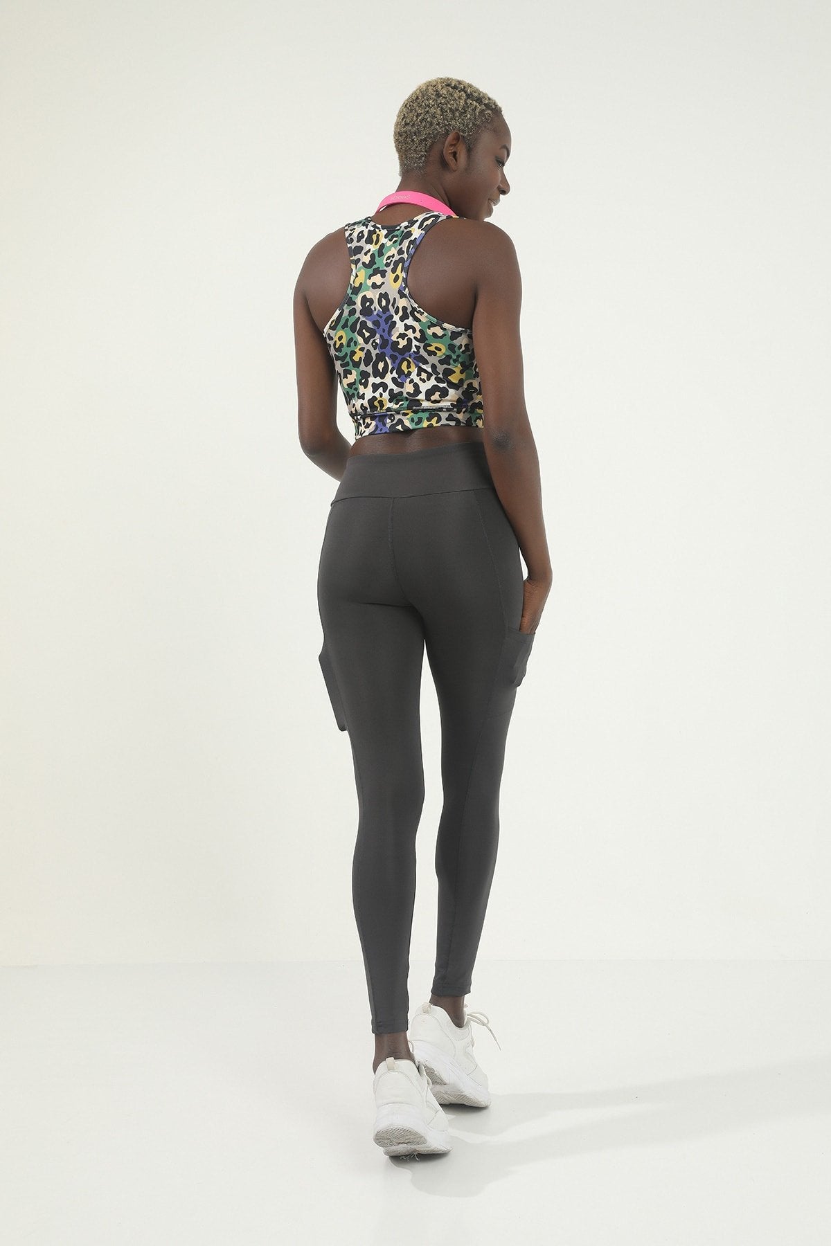 Mavi Mixed Desen Dijital Baskılı Yüksek Bel Toparlayıcı Biker Tayt