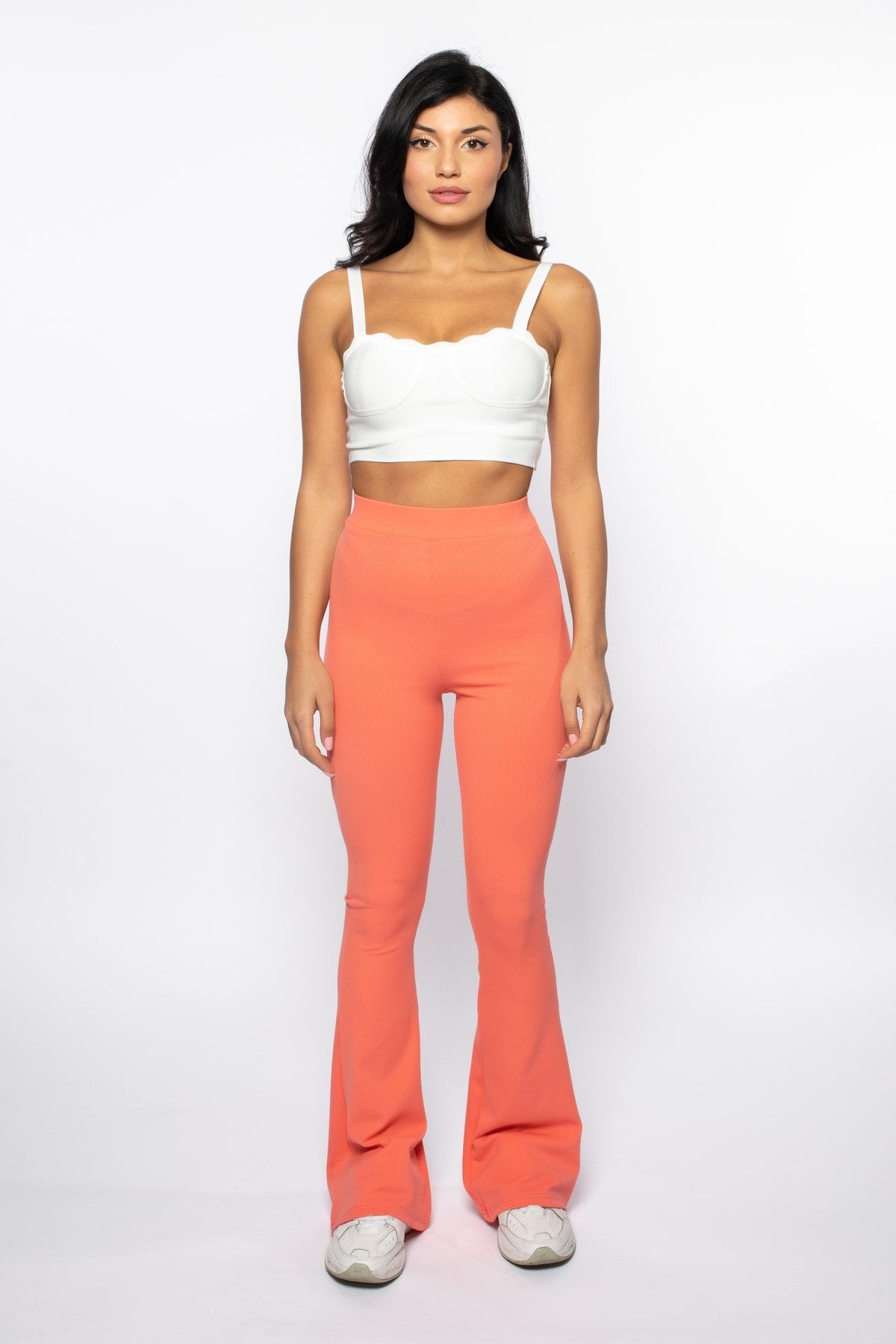 Haki Fitilli Ispanyol Paça Yüksek Bel Toparlayıcı Örme Tayt