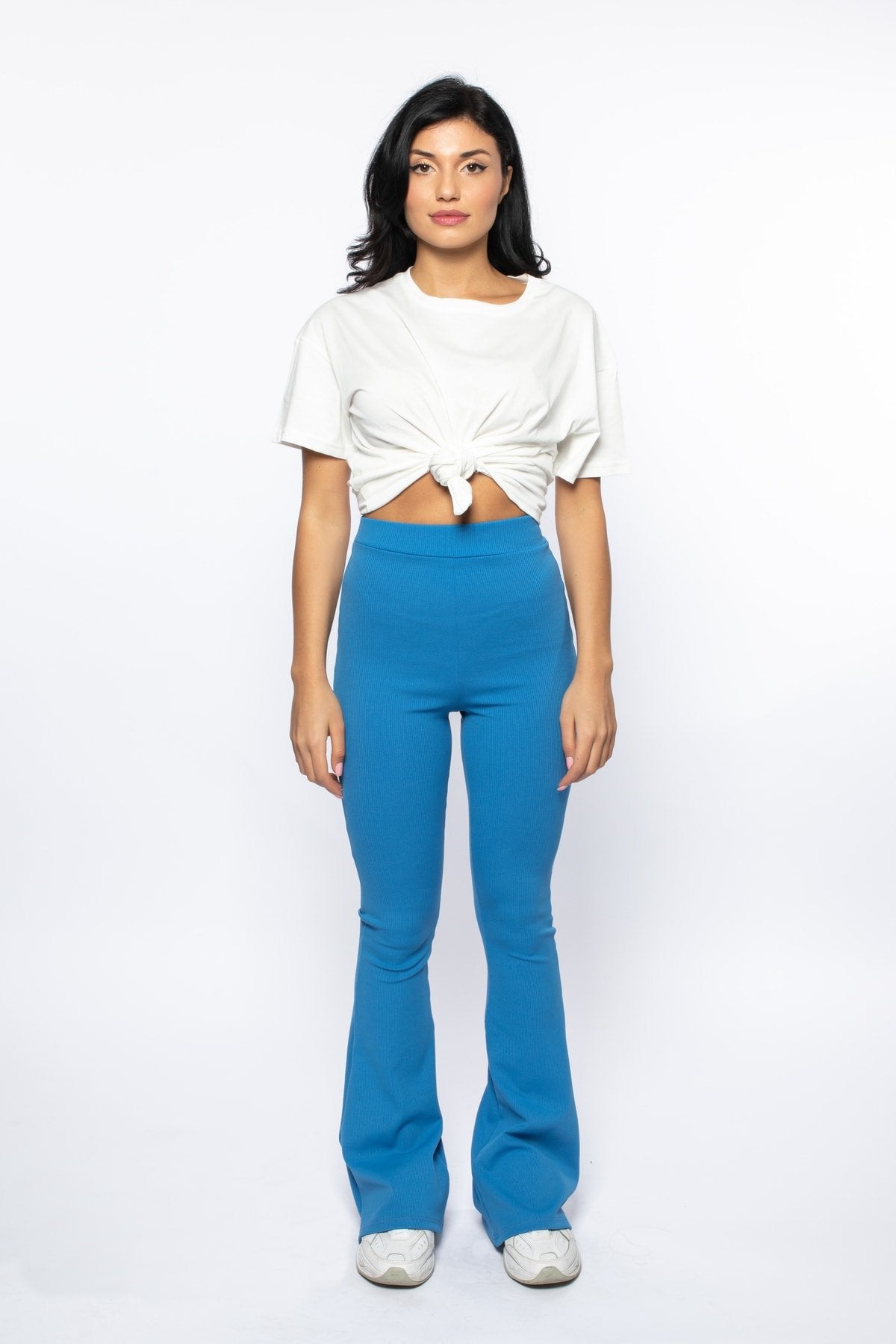 Haki Fitilli Ispanyol Paça Yüksek Bel Toparlayıcı Örme Tayt