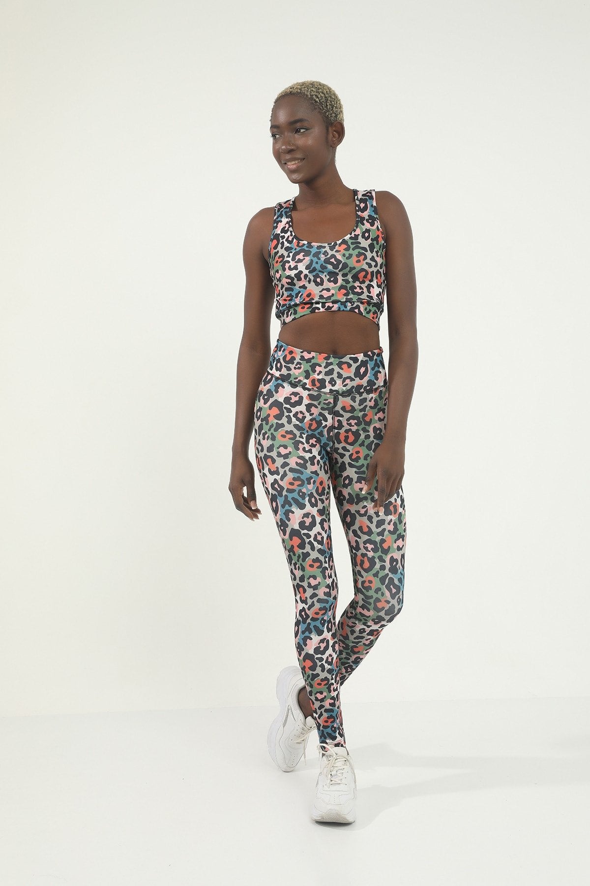 Sarı Leopar Desen Dijital Baskılı Yüksek Bel Toparlayıcı Tayt