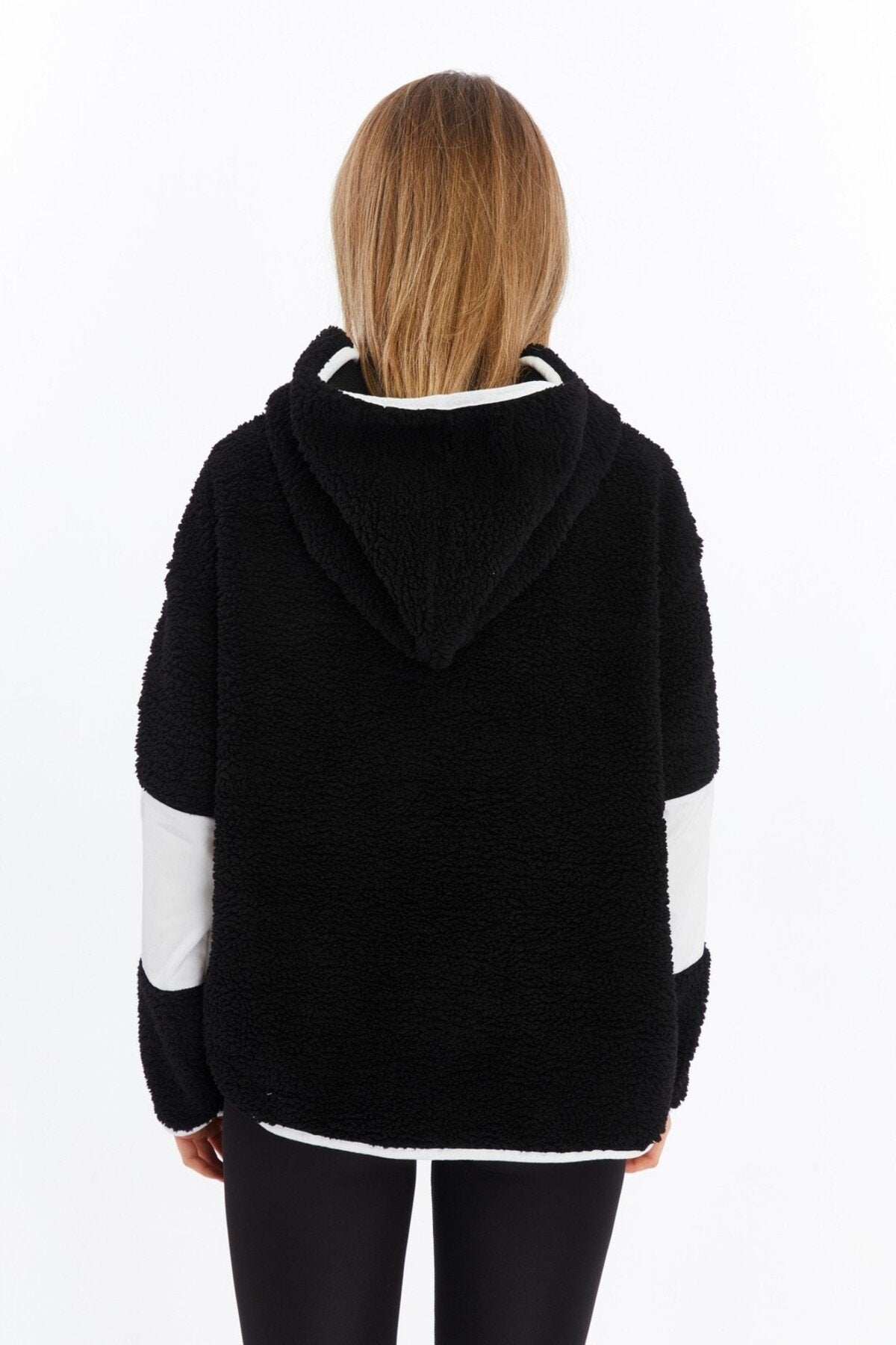 Peluş Renk Bloklu Oversize Paraşüt Kumaş Detaylı Örme Spor Sweatshirt