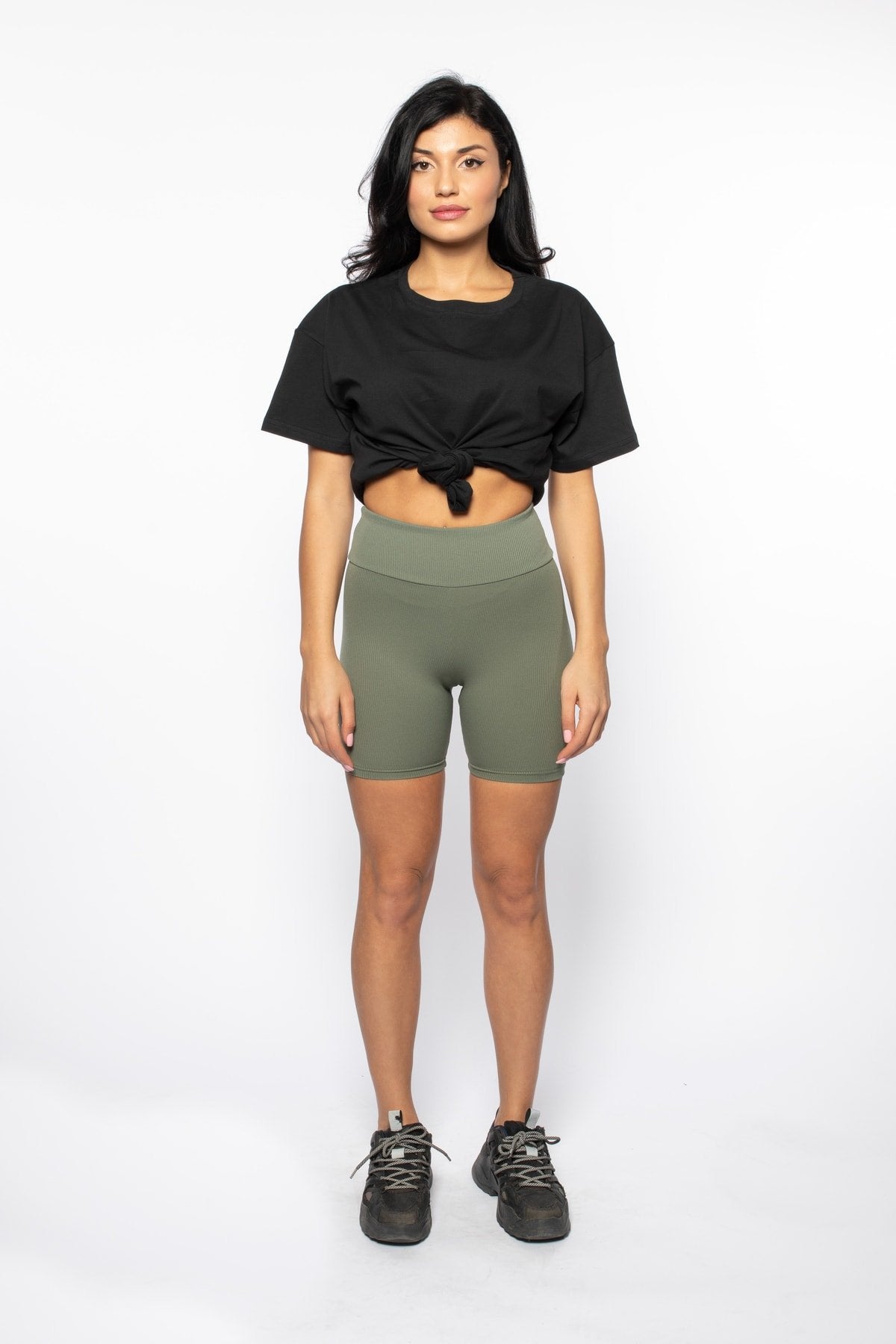 Siyah Fitilli Yüksek Bel Biker Tayt