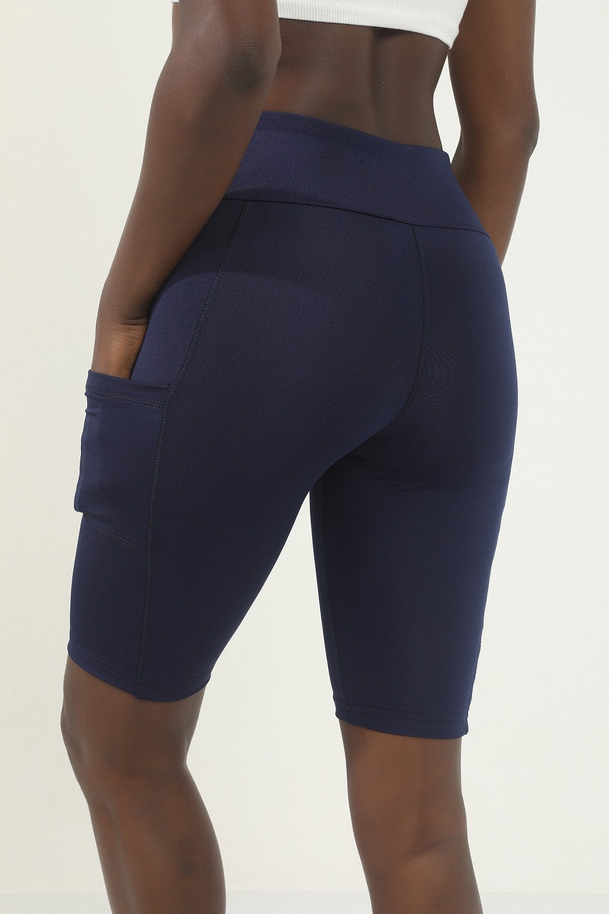 Antrasit Yüksek Bel Toparlayıcı Cep Detaylı Spor Biker Tayt