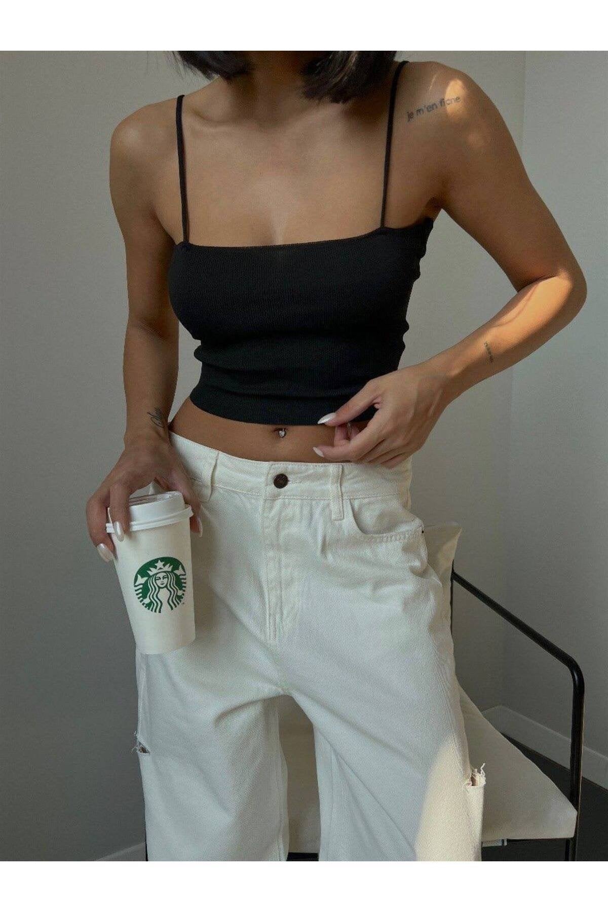 Yeşil Askılı Crop Triko Atlet