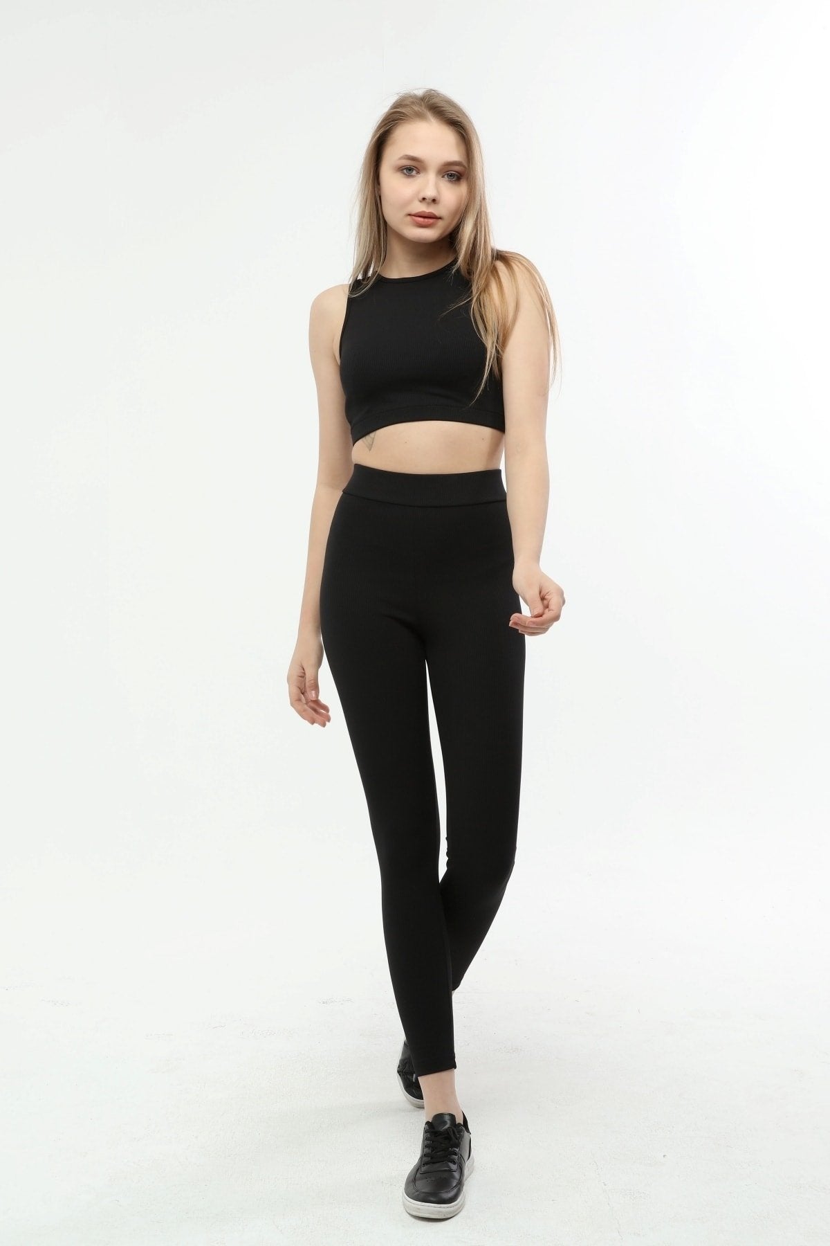 Turuncu Fitilli Yüksek Bel Toparlayıcı Örme Tayt