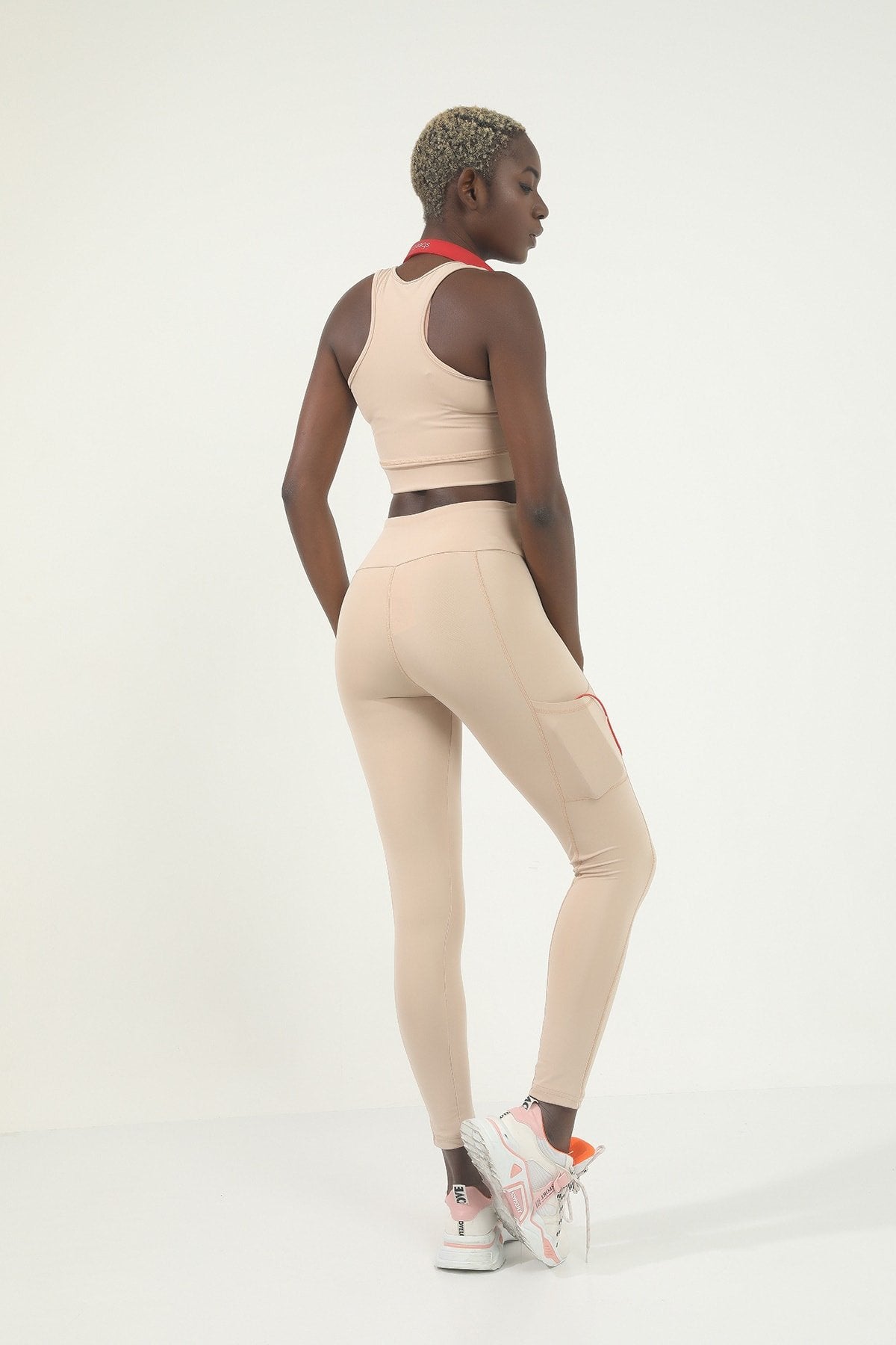 Gül Kurusu Yüksek Bel Cepli Spor Tayt