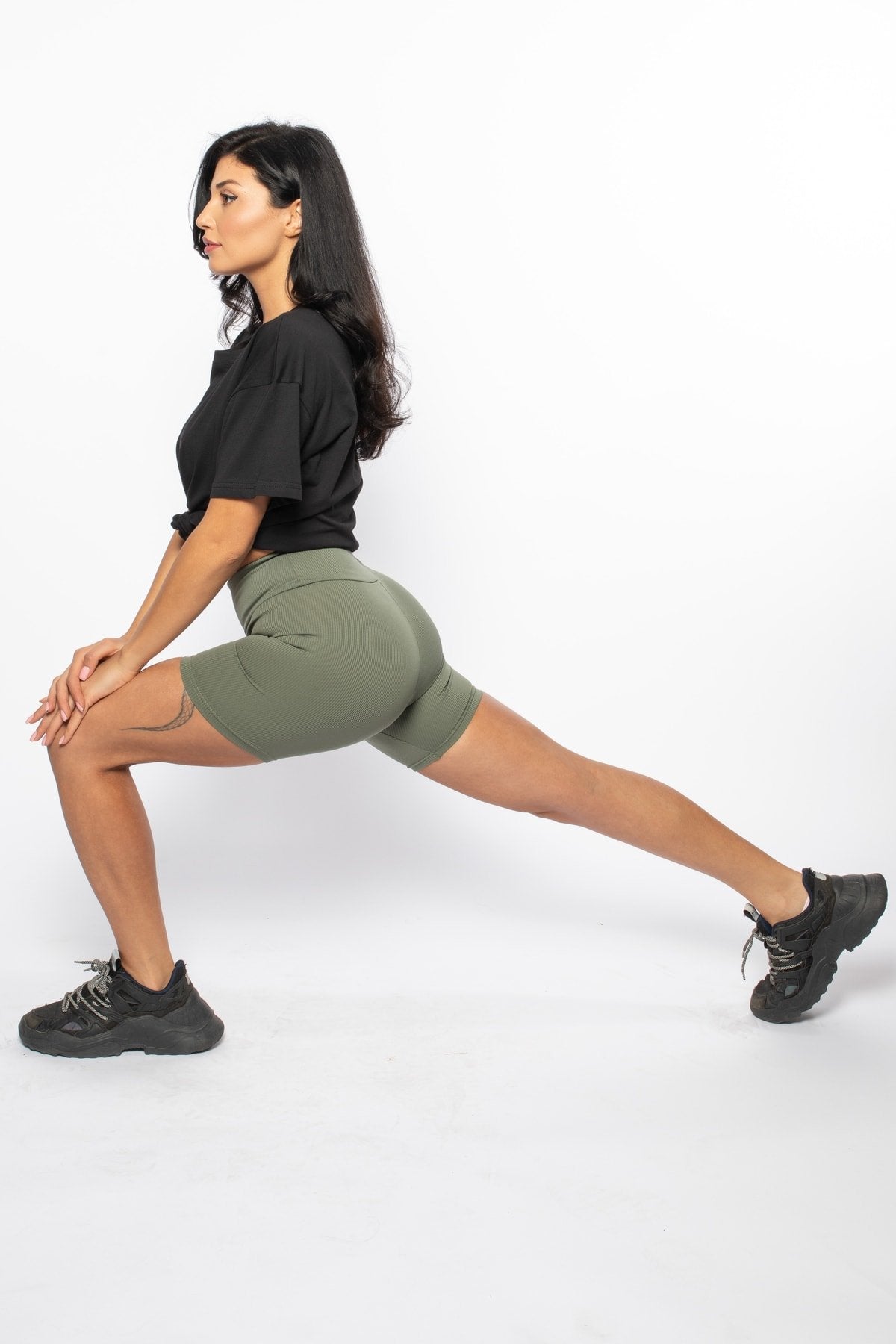 Siyah Fitilli Yüksek Bel Biker Tayt