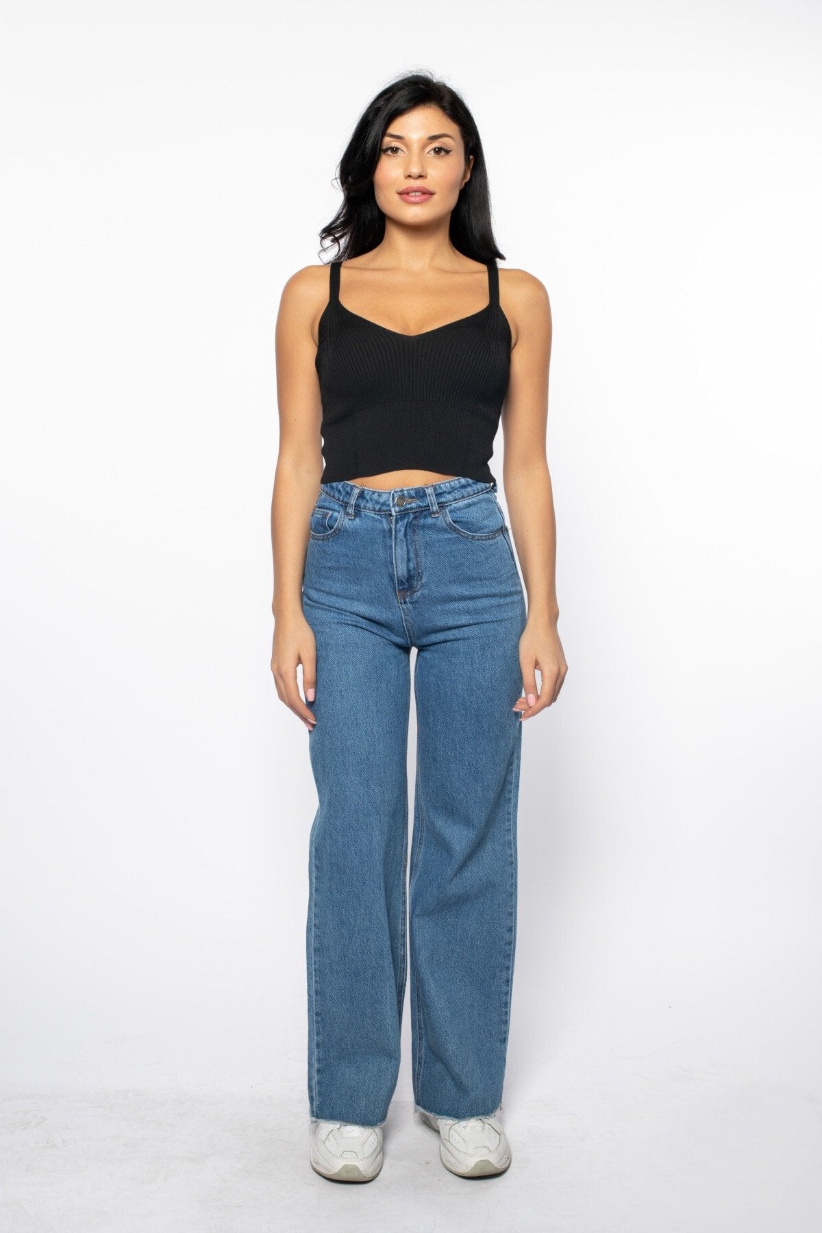 Siyah V Yaka Fitilli Triko Bluz