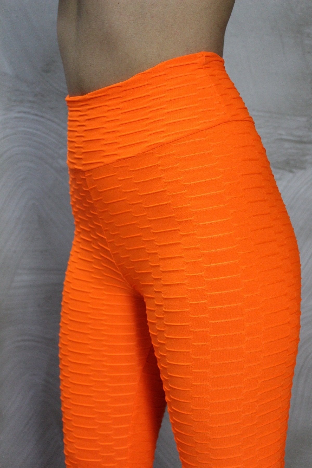 Neon Turuncu Yüksek Bel Petekli Tayt