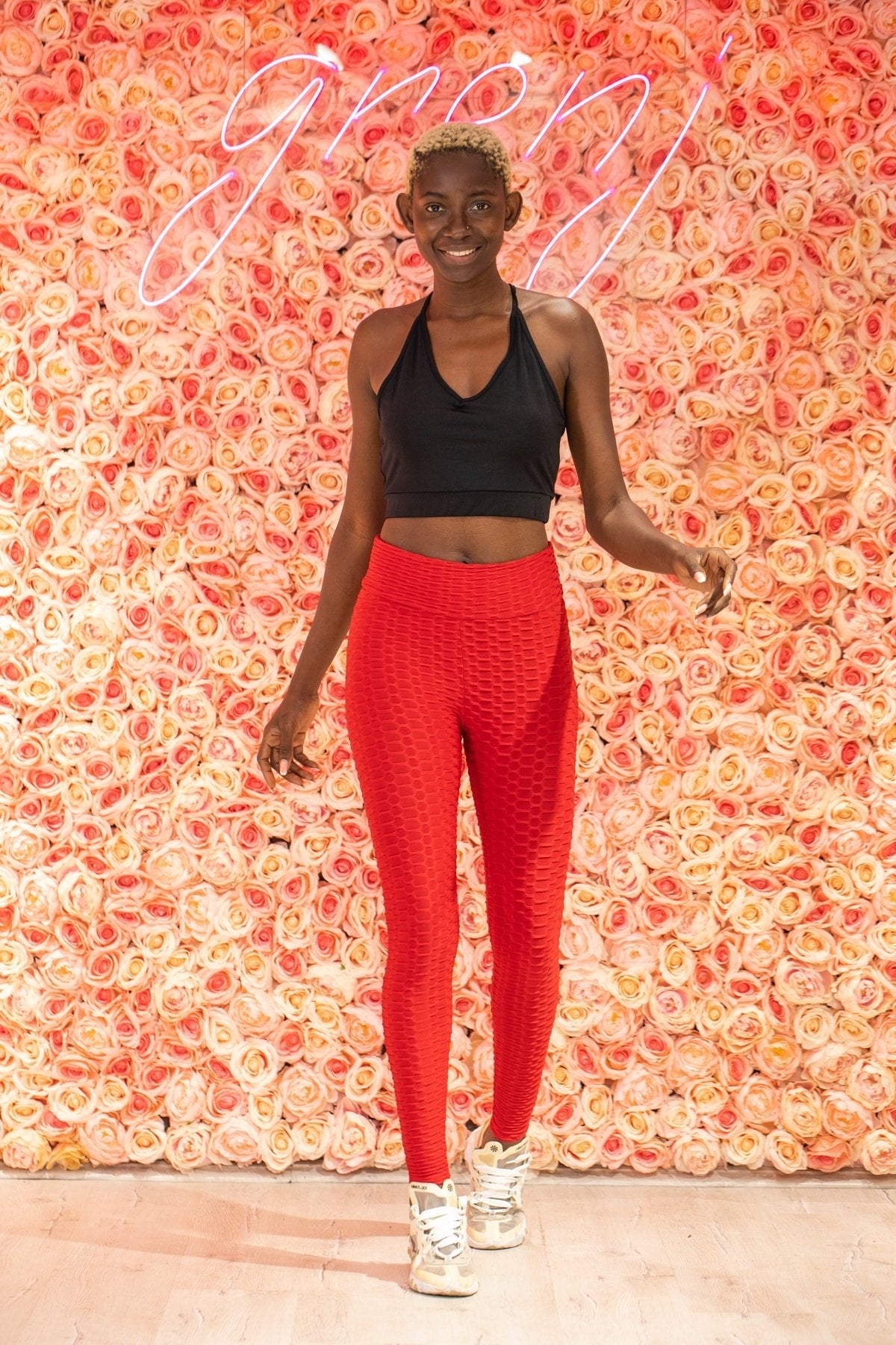 Neon Turuncu Yüksek Bel Petekli Tayt