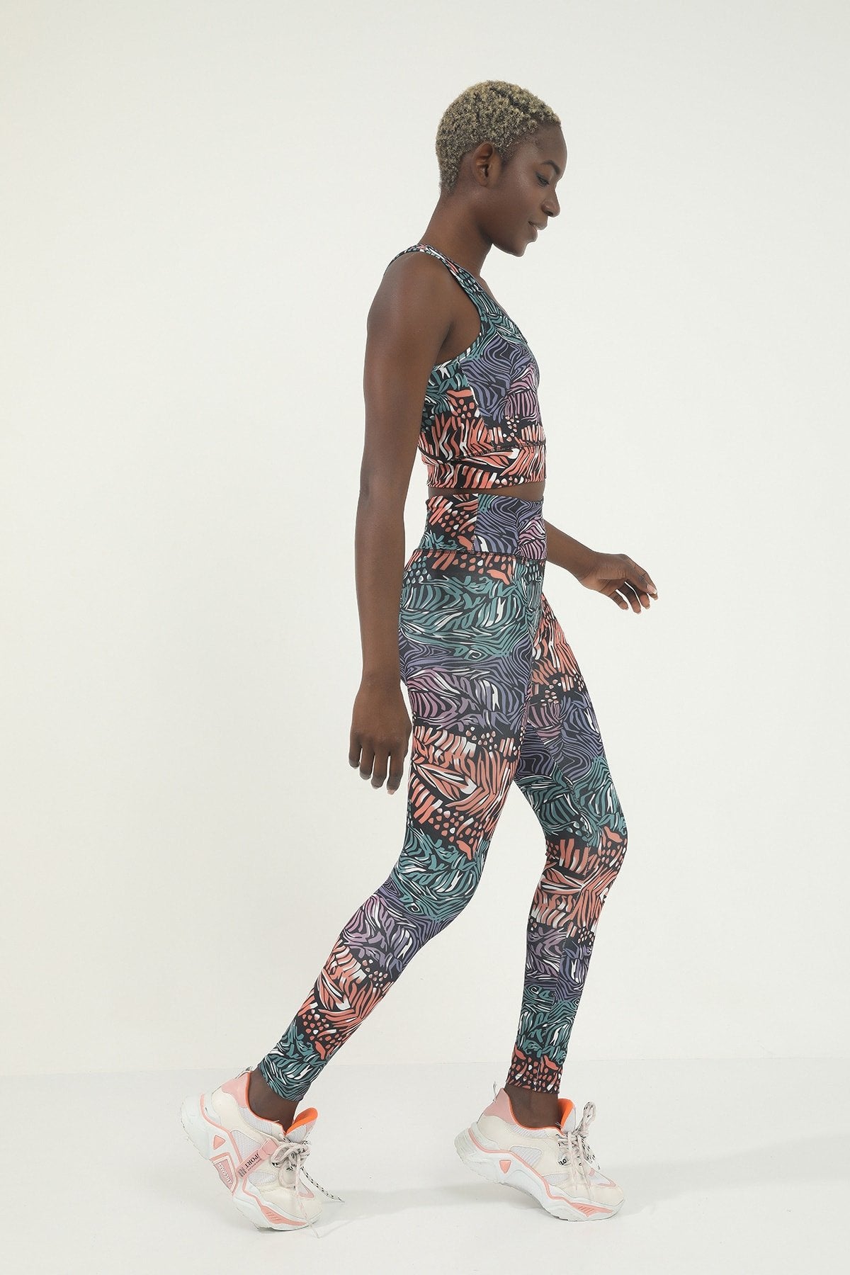 Sarı Leopar Desen Dijital Baskılı Yüksek Bel Toparlayıcı Tayt