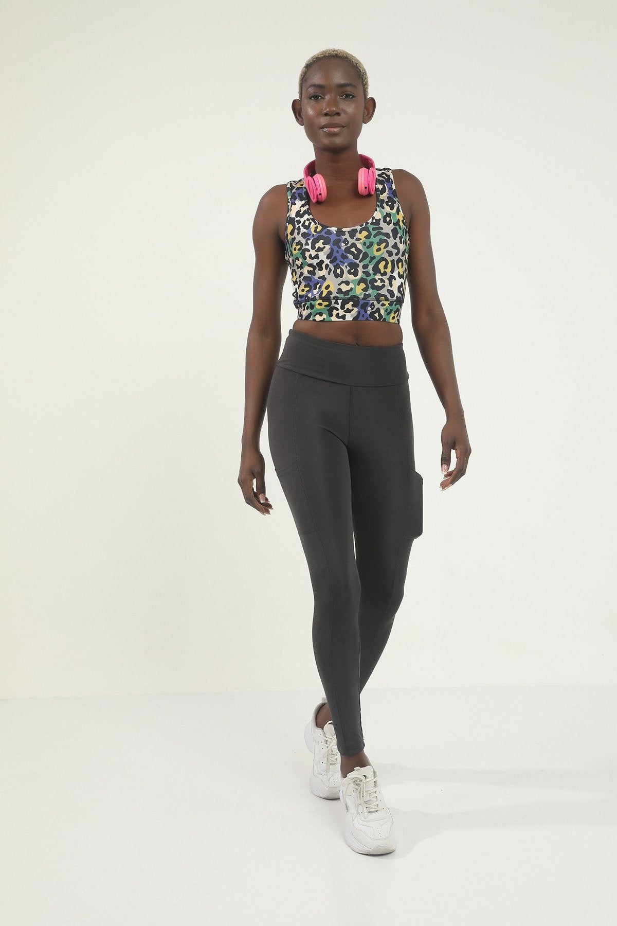 Mavi Mixed Desen Dijital Baskılı Yüksek Bel Toparlayıcı Biker Tayt