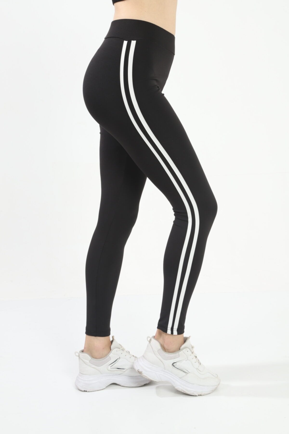 Lila Yanı İki Şeritli Yüksek Bel Toparlayıcı Tayt