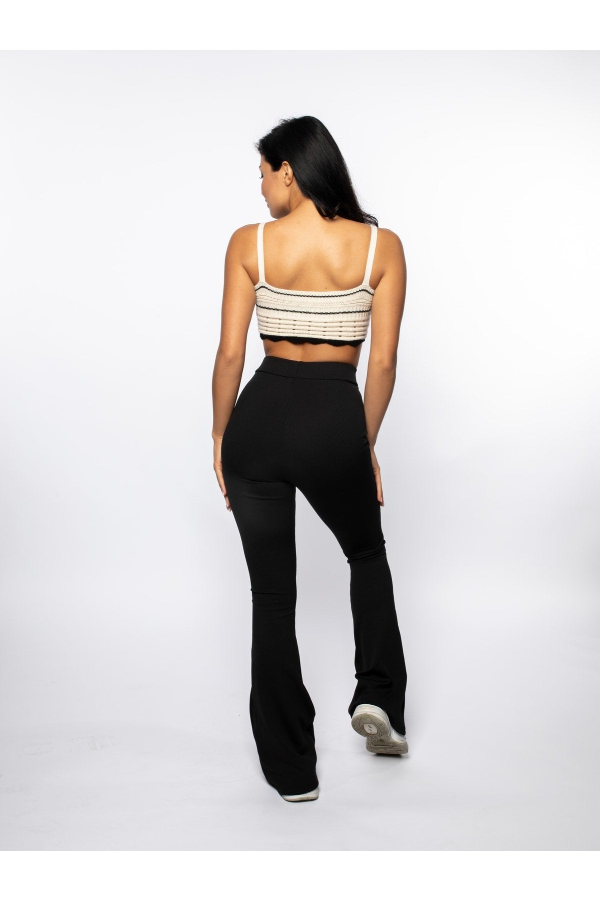 Haki Fitilli Ispanyol Paça Yüksek Bel Toparlayıcı Örme Tayt