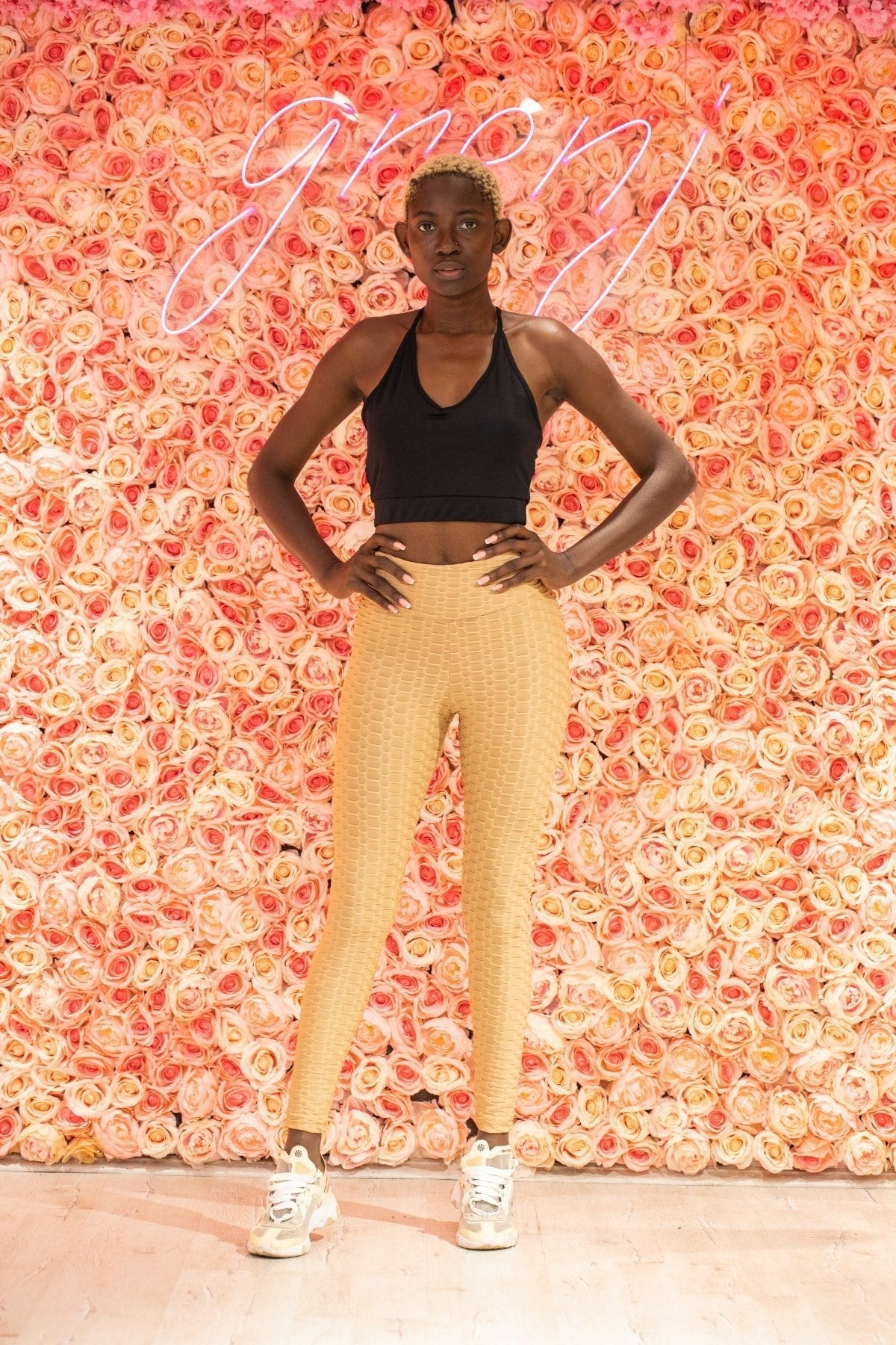 Neon Turuncu Yüksek Bel Petekli Tayt