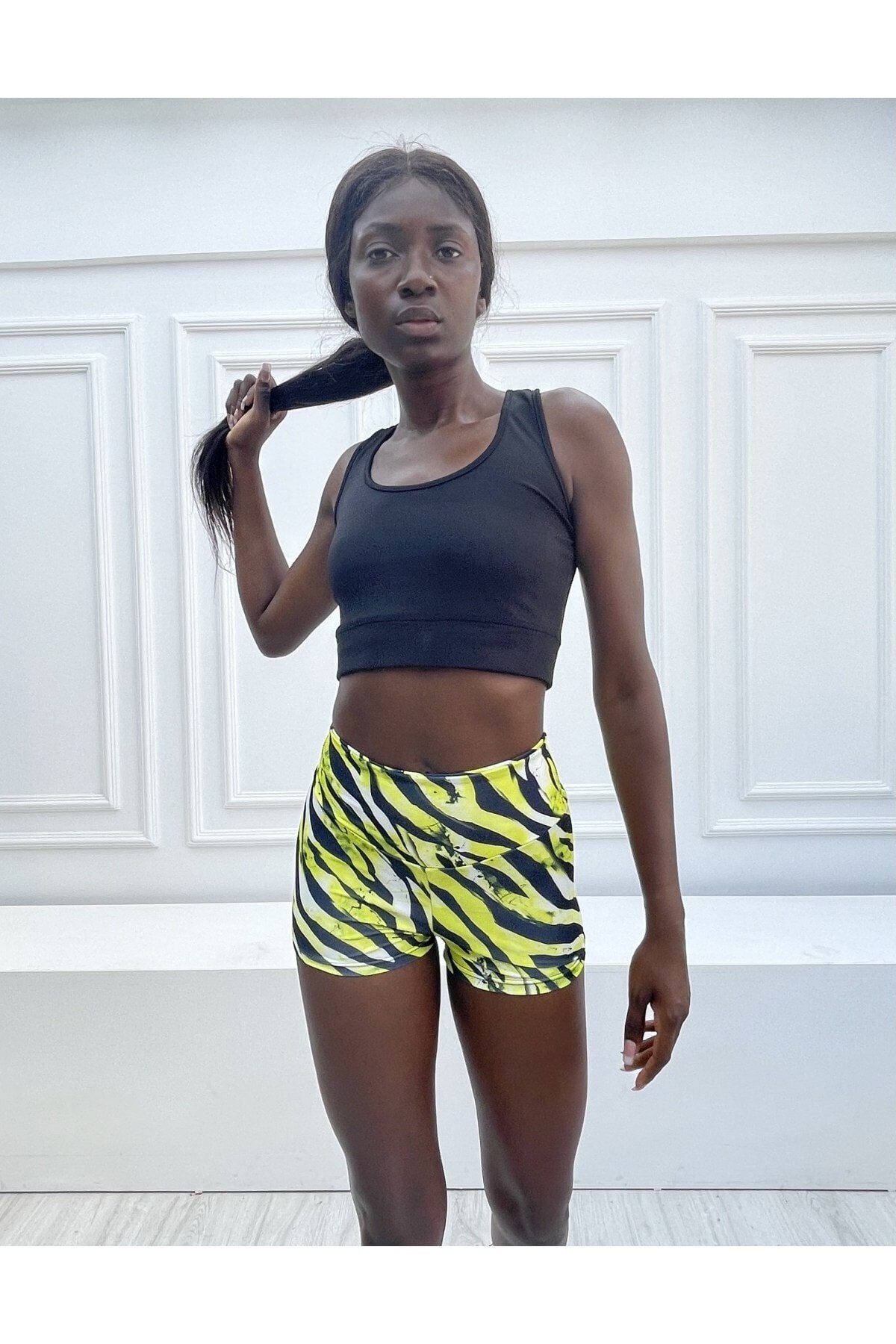 Pembe Leopar Desen Dijital Baskılı Mini Sporcu Şort