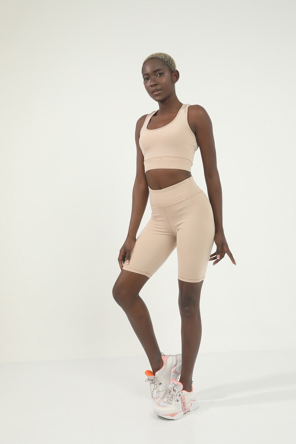 Gül Kurusu Yüksek Bel Toparlayıcı Spor Biker Tayt