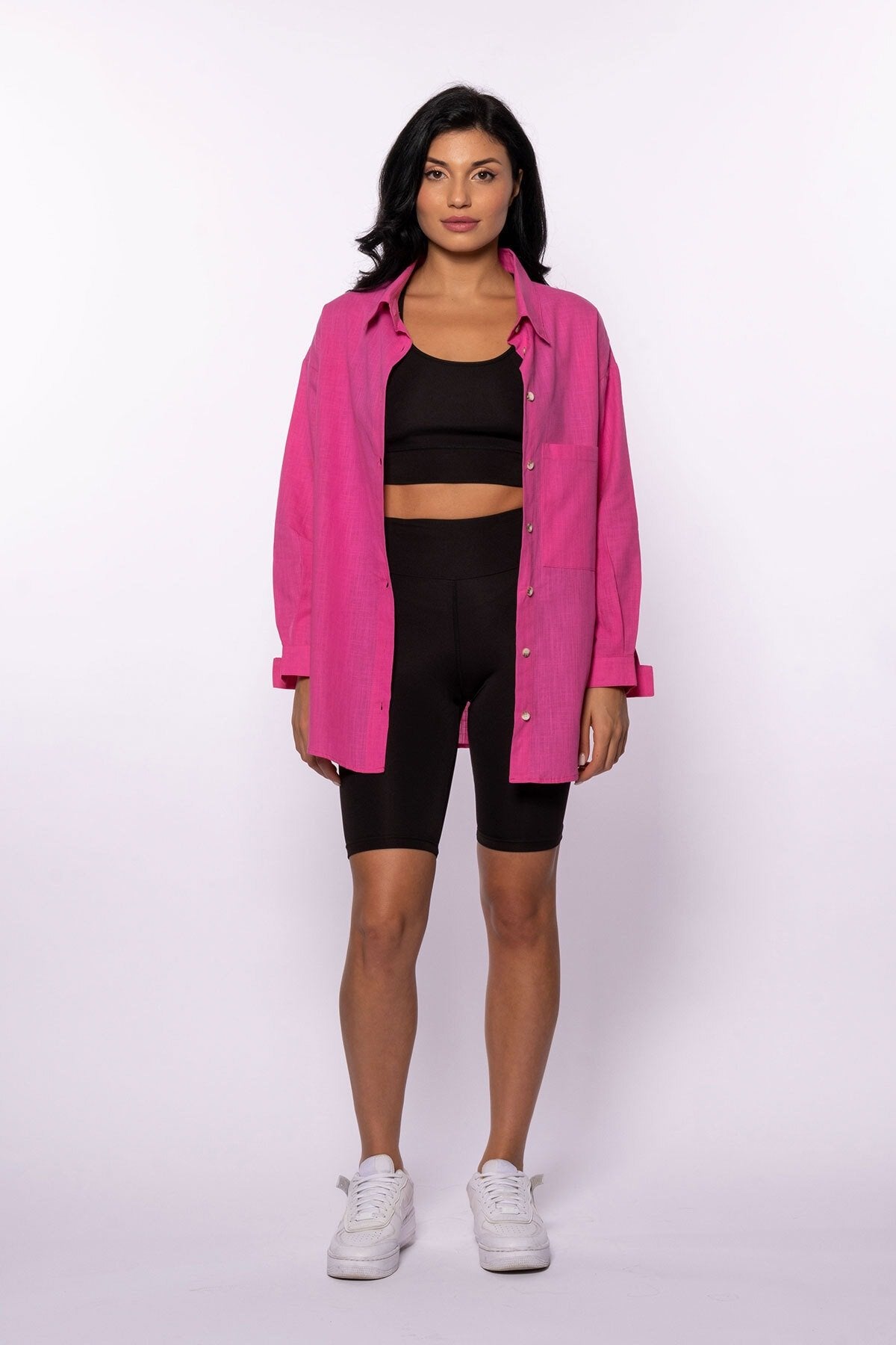 Pembe Keten Oversize Gömlek