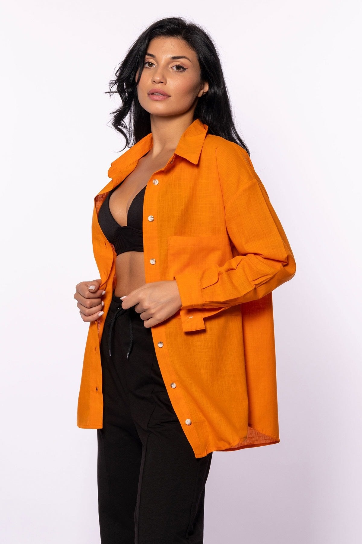 Pembe Keten Oversize Gömlek