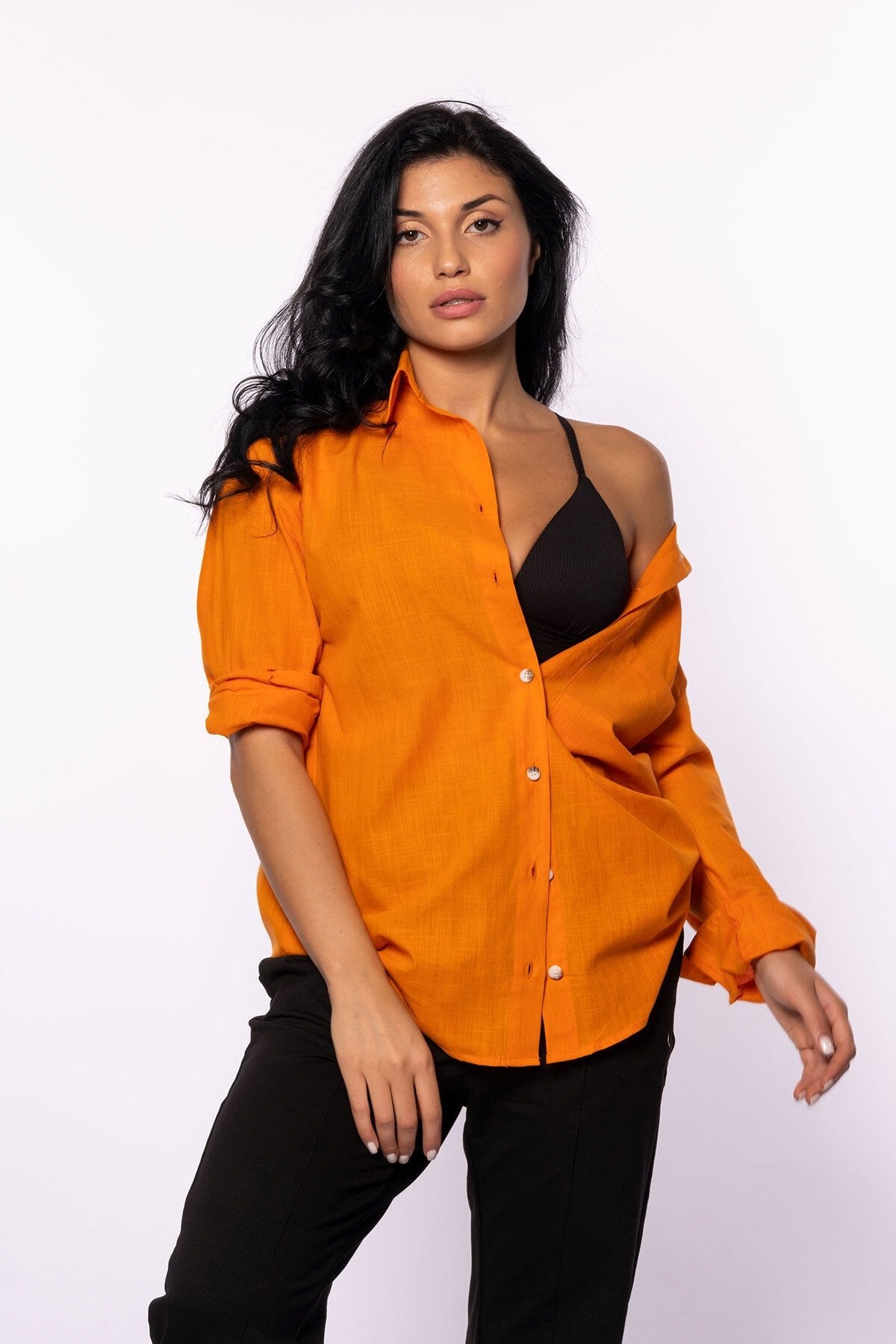 Pembe Keten Oversize Gömlek