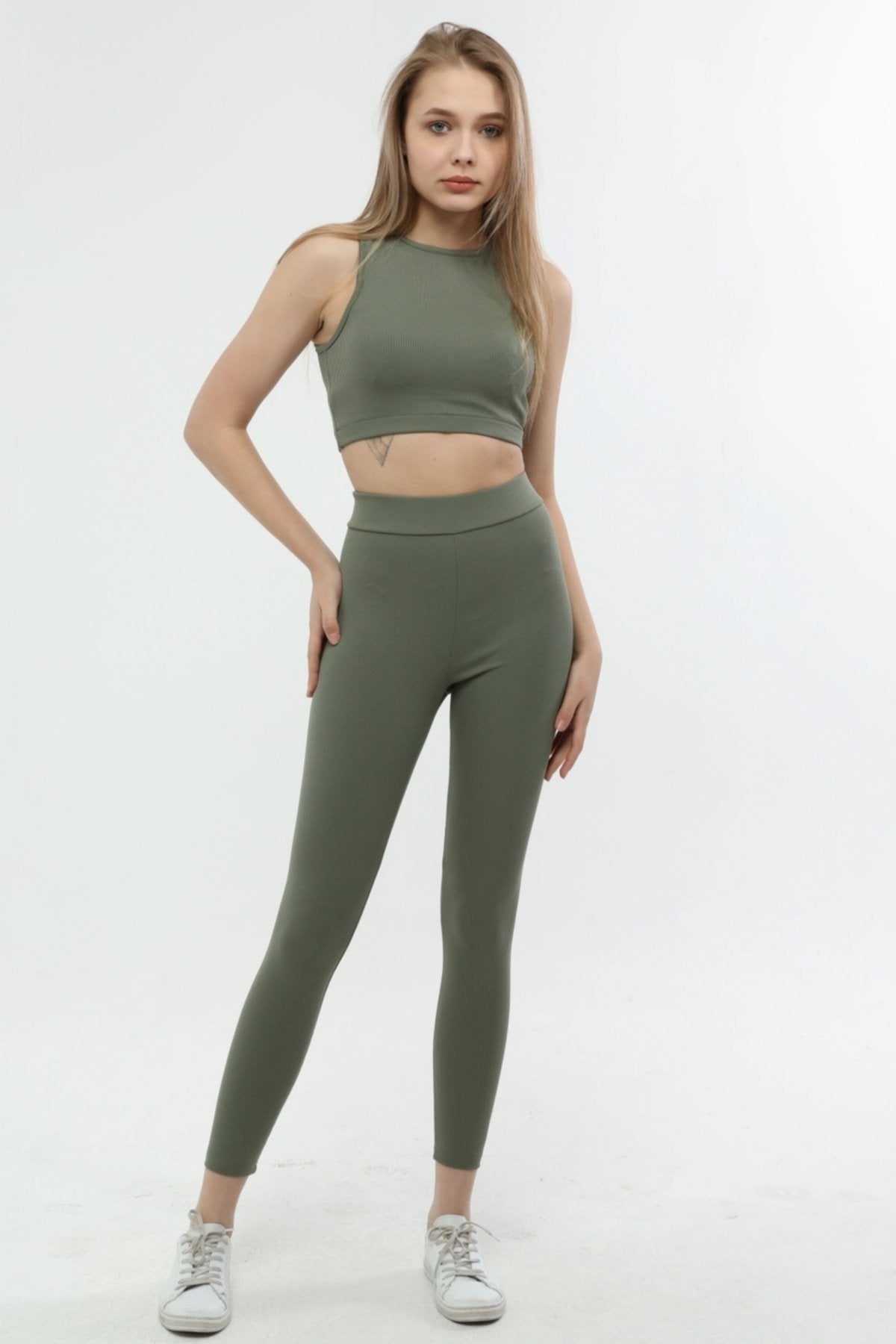 Turuncu Fitilli Yüksek Bel Toparlayıcı Örme Tayt