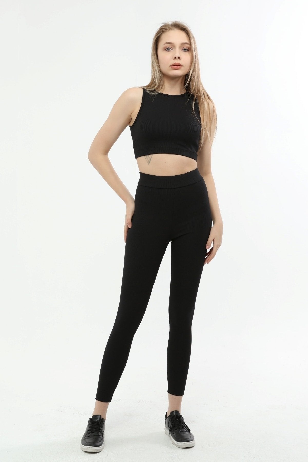 Turuncu Fitilli Yüksek Bel Toparlayıcı Örme Tayt