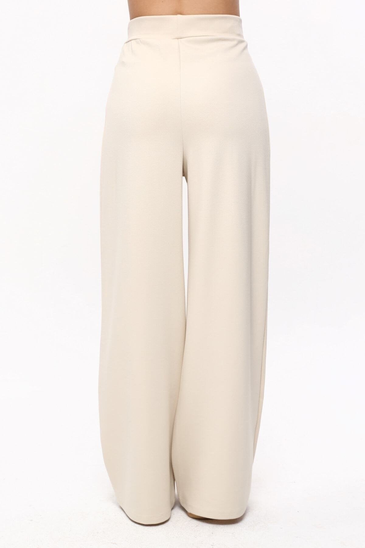 Fuşya Pileli Bol Paça Yüksek Bel Pantolon Tayt