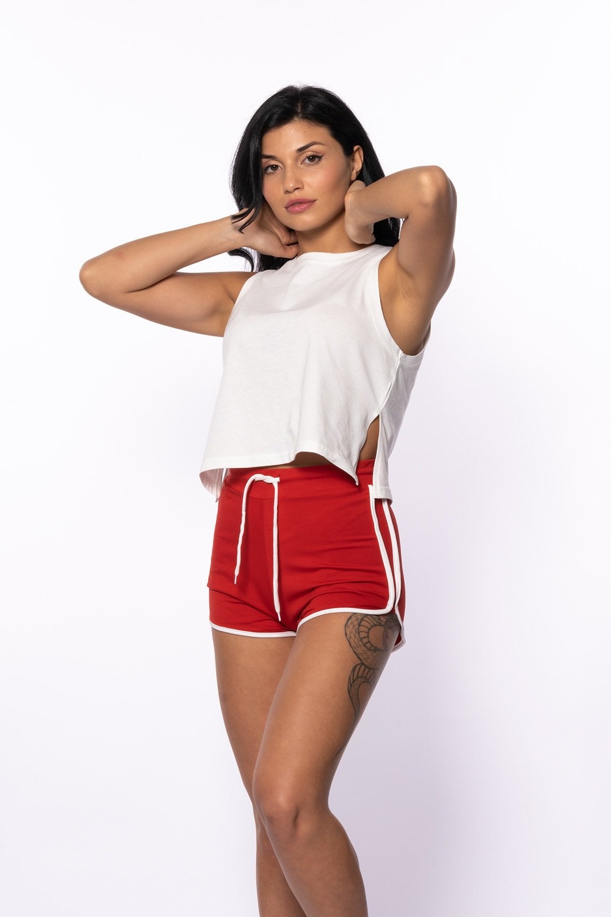 Lila Iki Iplik Şeritli Mini Şort