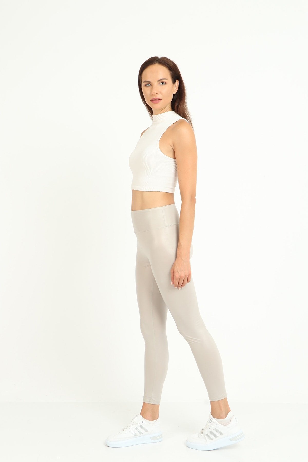 Haki Yüksek Bel Normal Kemerli Baharlık Ince Deri Tayt