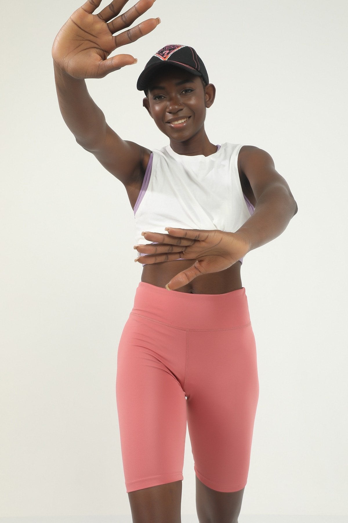 Gül Kurusu Yüksek Bel Toparlayıcı Spor Biker Tayt