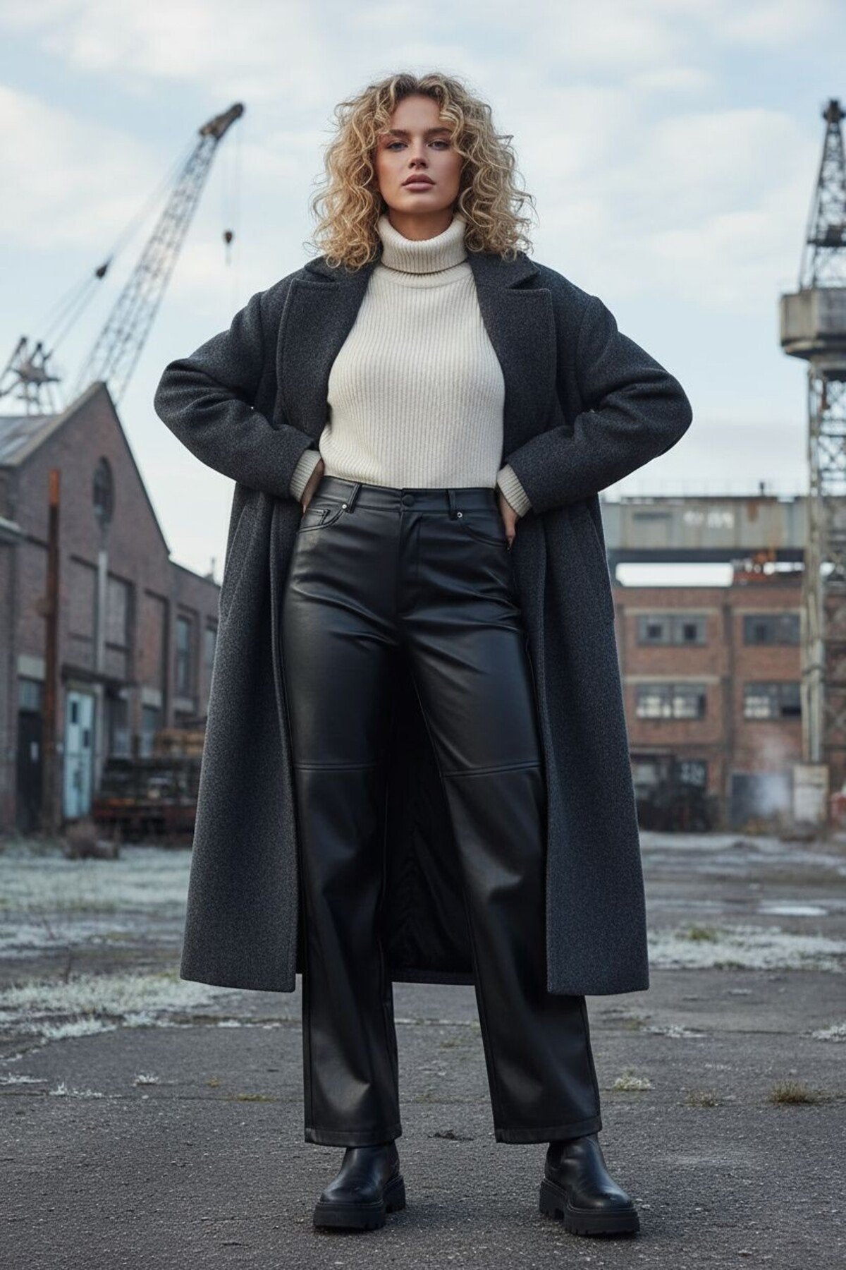 Relaxed Boru Paça Dikiş Detaylı Deri Pantolon