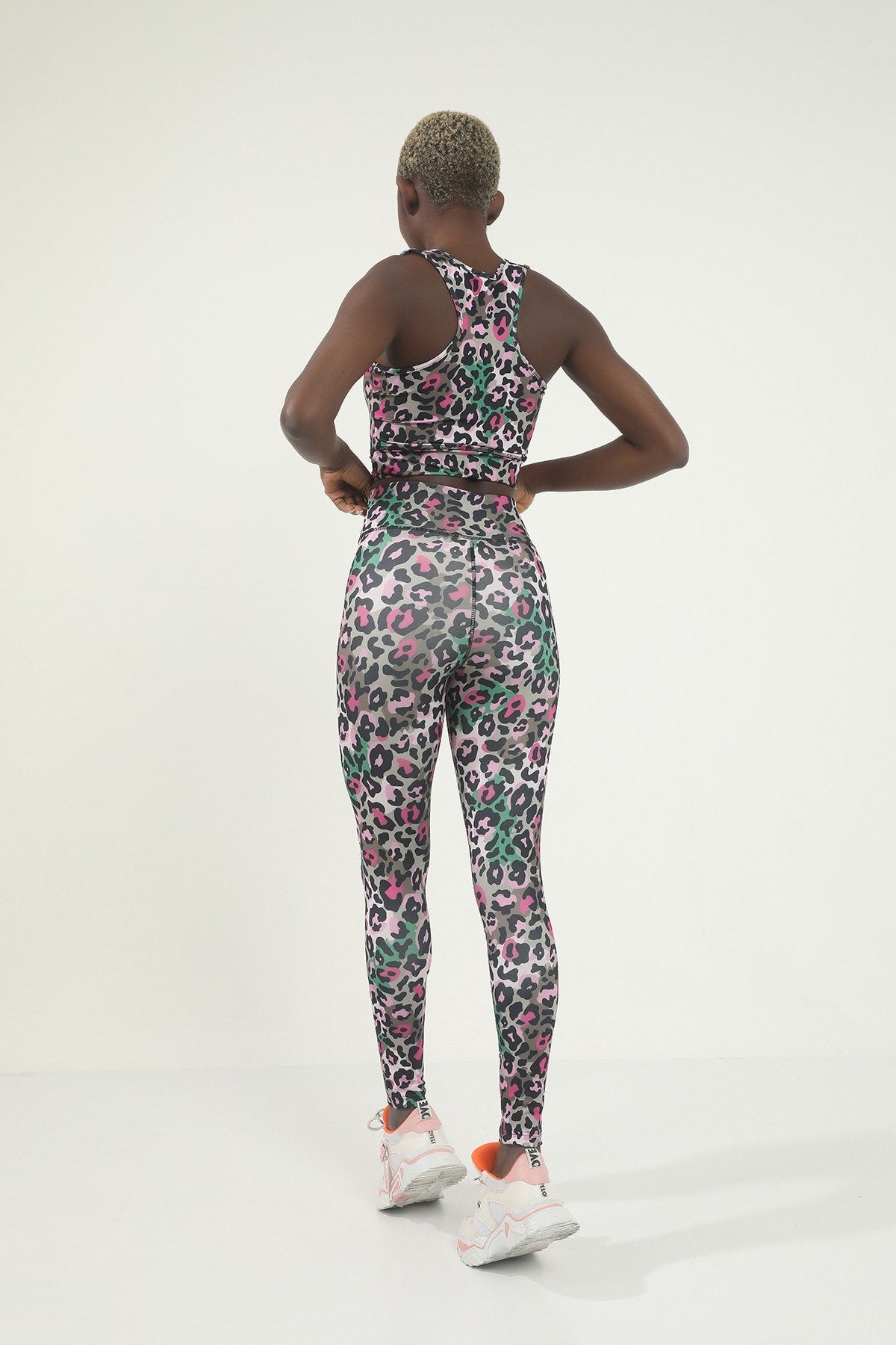 Mavi Mixed Desen Dijital Baskılı Yüksek Bel Toparlayıcı Biker Tayt