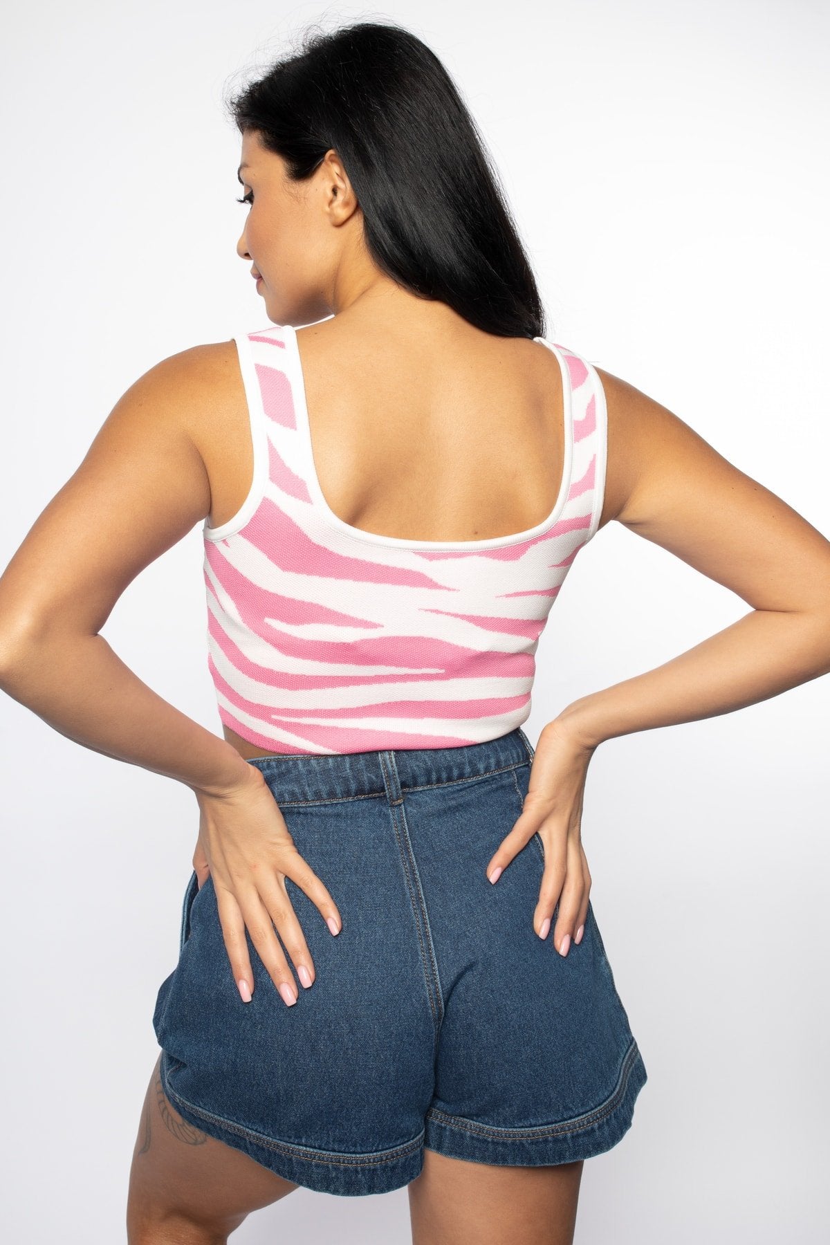 Siyah/beyaz Zebra Desen Detaylı Crop Triko Atlet