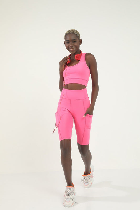 Antrasit Yüksek Bel Toparlayıcı Cep Detaylı Spor Biker Tayt