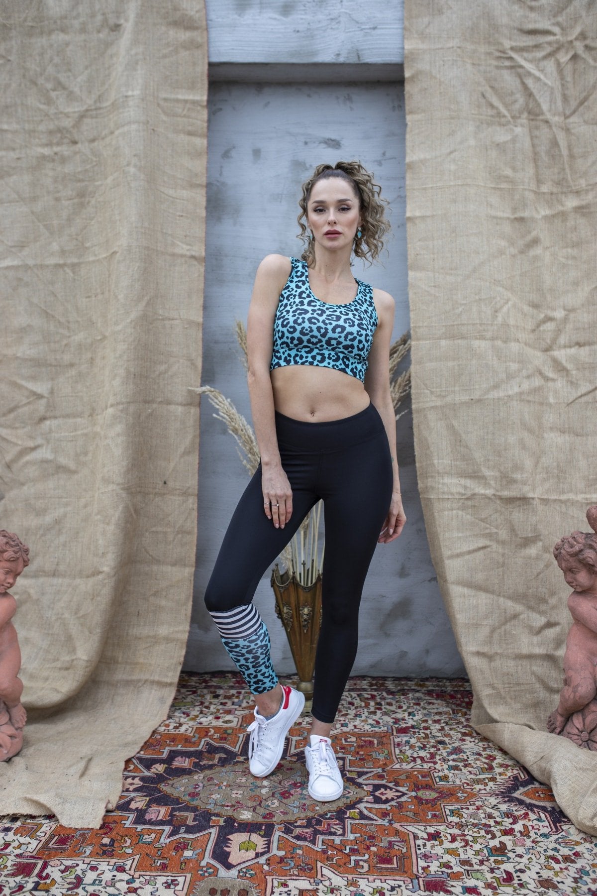 Beyaz/siyah Leopar Desen Dijital Baskılı Basic Büstiyer