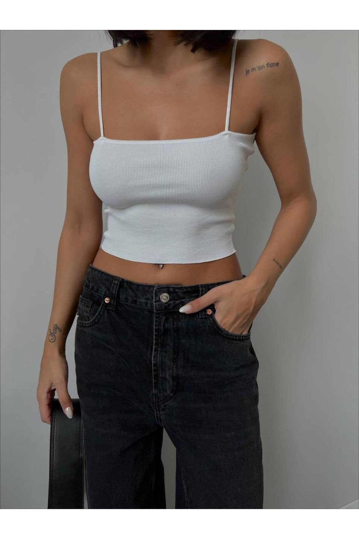 Yeşil Askılı Crop Triko Atlet