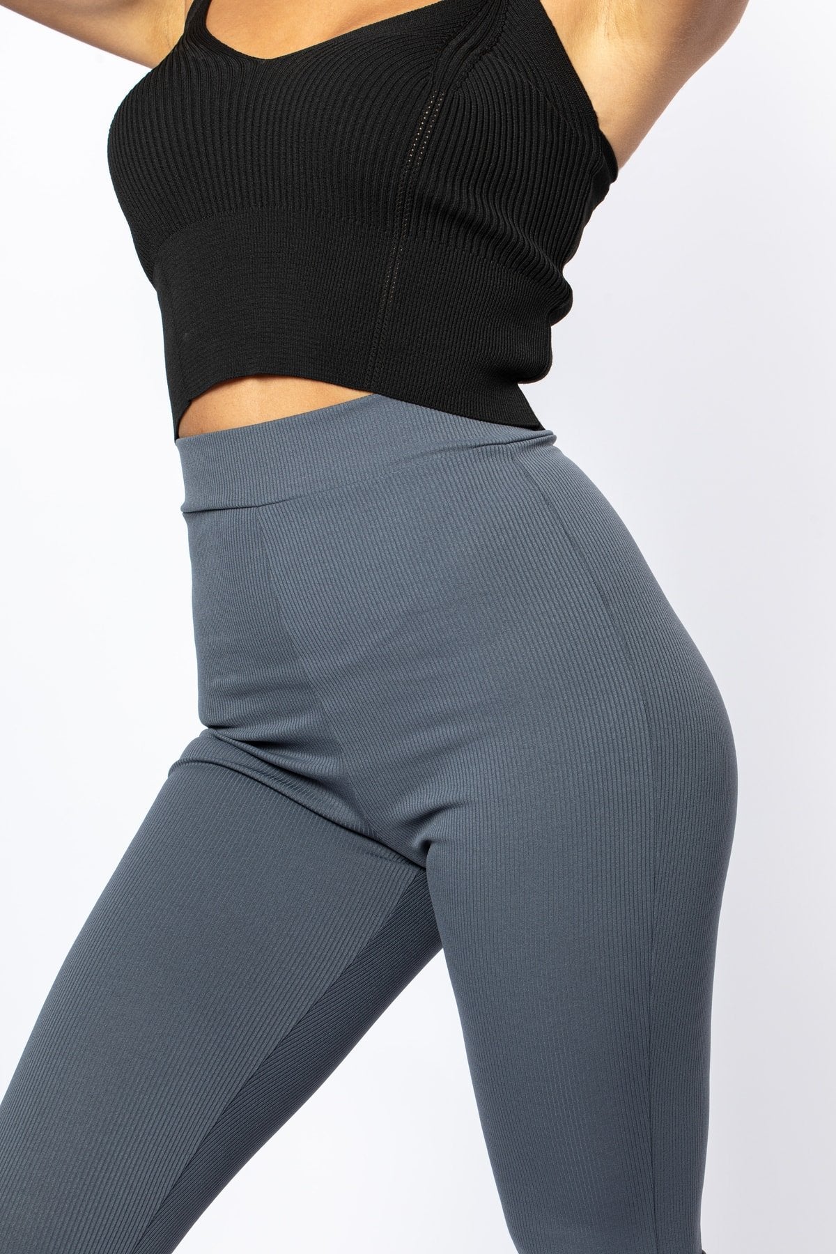 Haki Fitilli Ispanyol Paça Yüksek Bel Toparlayıcı Örme Tayt