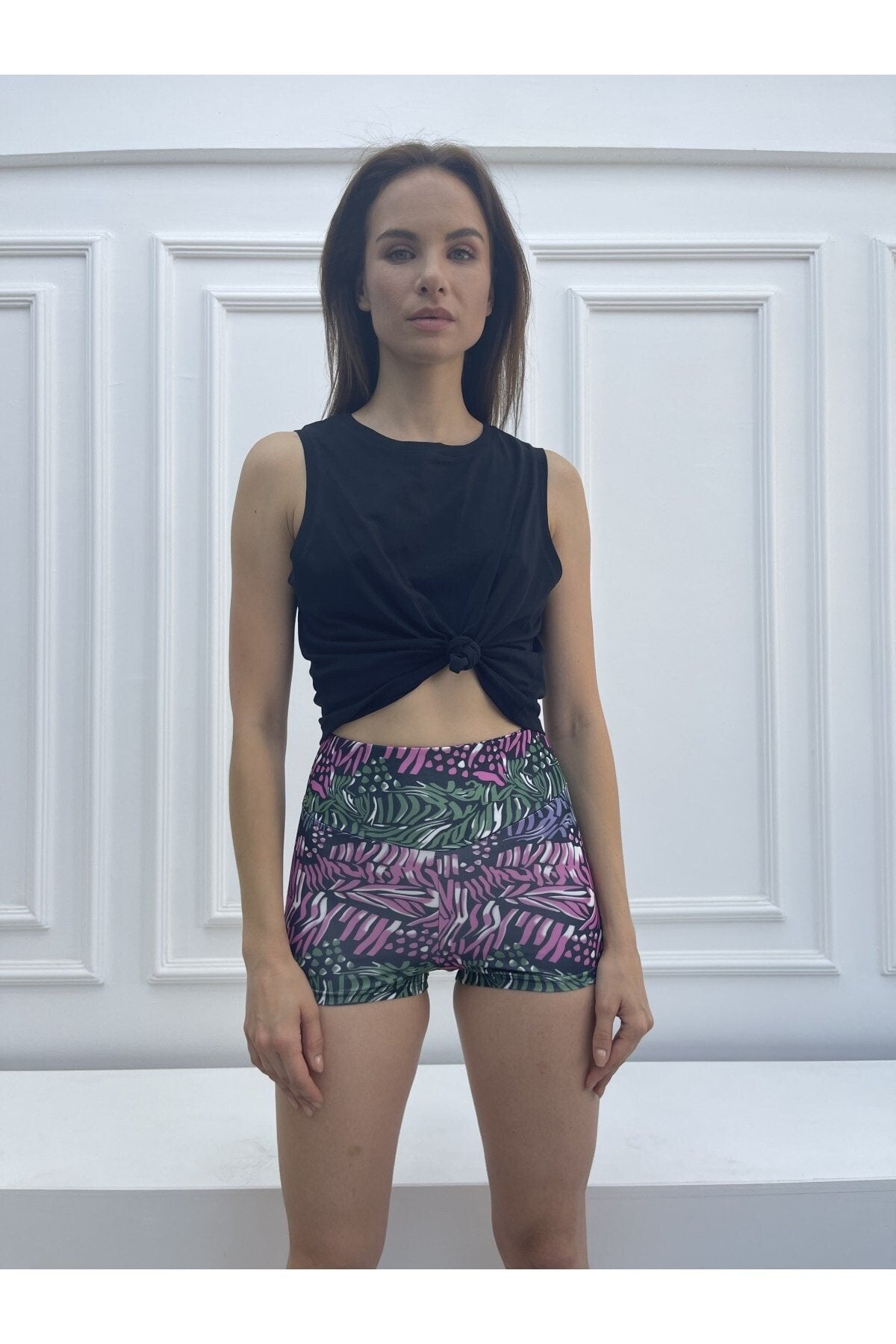 Pembe Leopar Desen Dijital Baskılı Mini Sporcu Şort